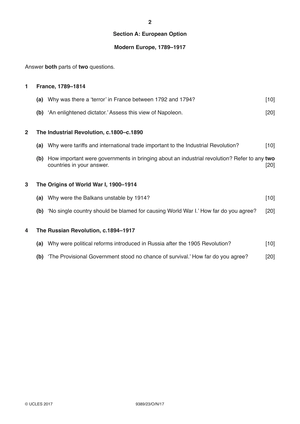 Cambridge A Level History 9389 2017 Oct/Nov Paper 2 · Variant 3 question paper, page 2 of 4