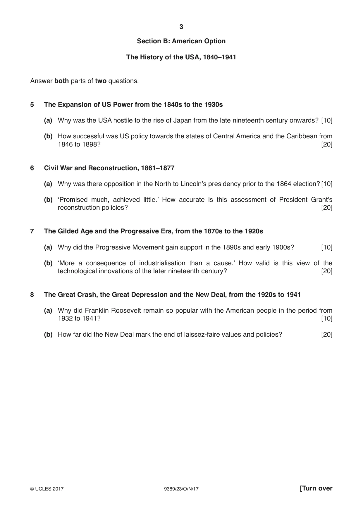 Cambridge A Level History 9389 2017 Oct/Nov Paper 2 · Variant 3 question paper, page 3 of 4