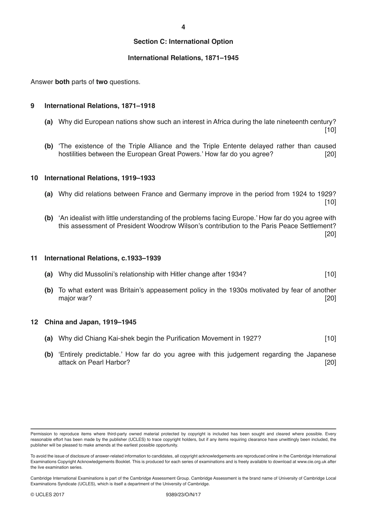 Cambridge A Level History 9389 2017 Oct/Nov Paper 2 · Variant 3 question paper, page 4 of 4