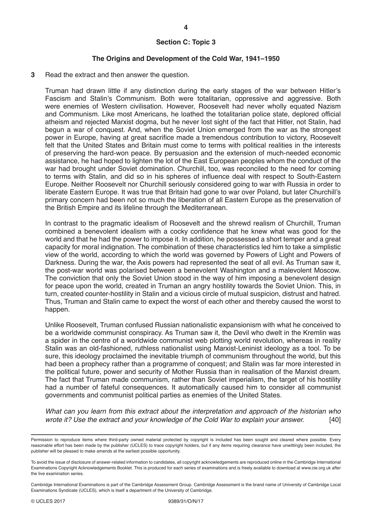 Cambridge A Level History 9389 2017 Oct/Nov Paper 3 · Variant 1 question paper, page 4 of 4