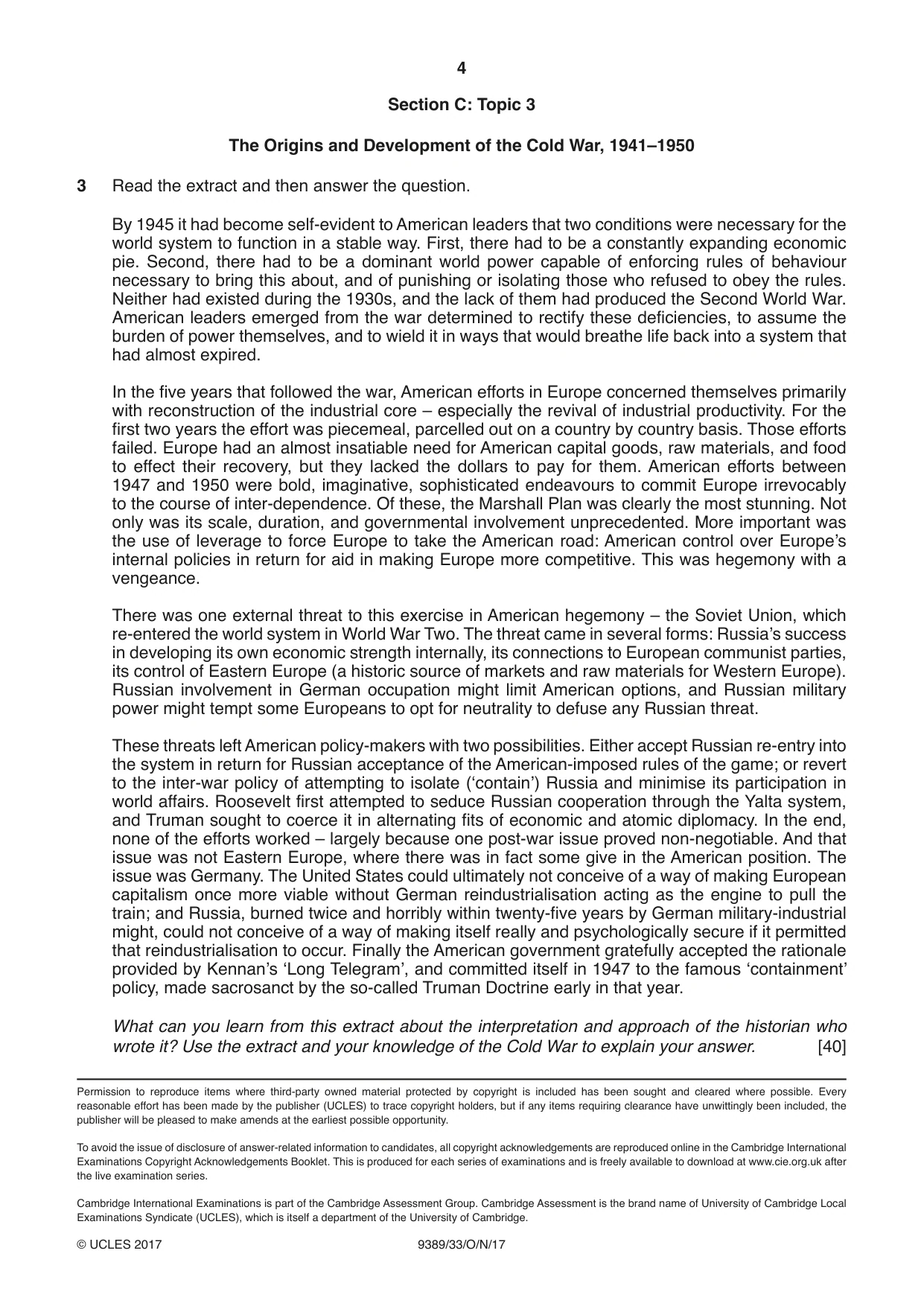 Cambridge A Level History 9389 2017 Oct/Nov Paper 3 · Variant 3 question paper, page 4 of 4