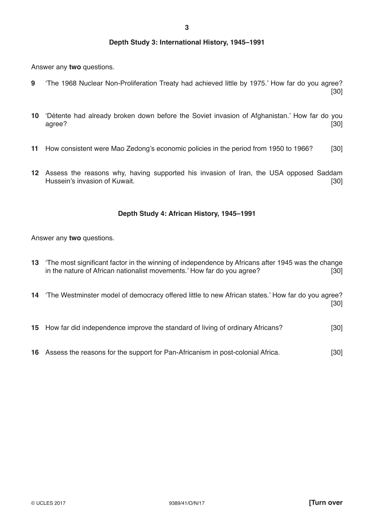 Cambridge A Level History 9389 2017 Oct/Nov Paper 4 · Variant 1 question paper, page 3 of 4