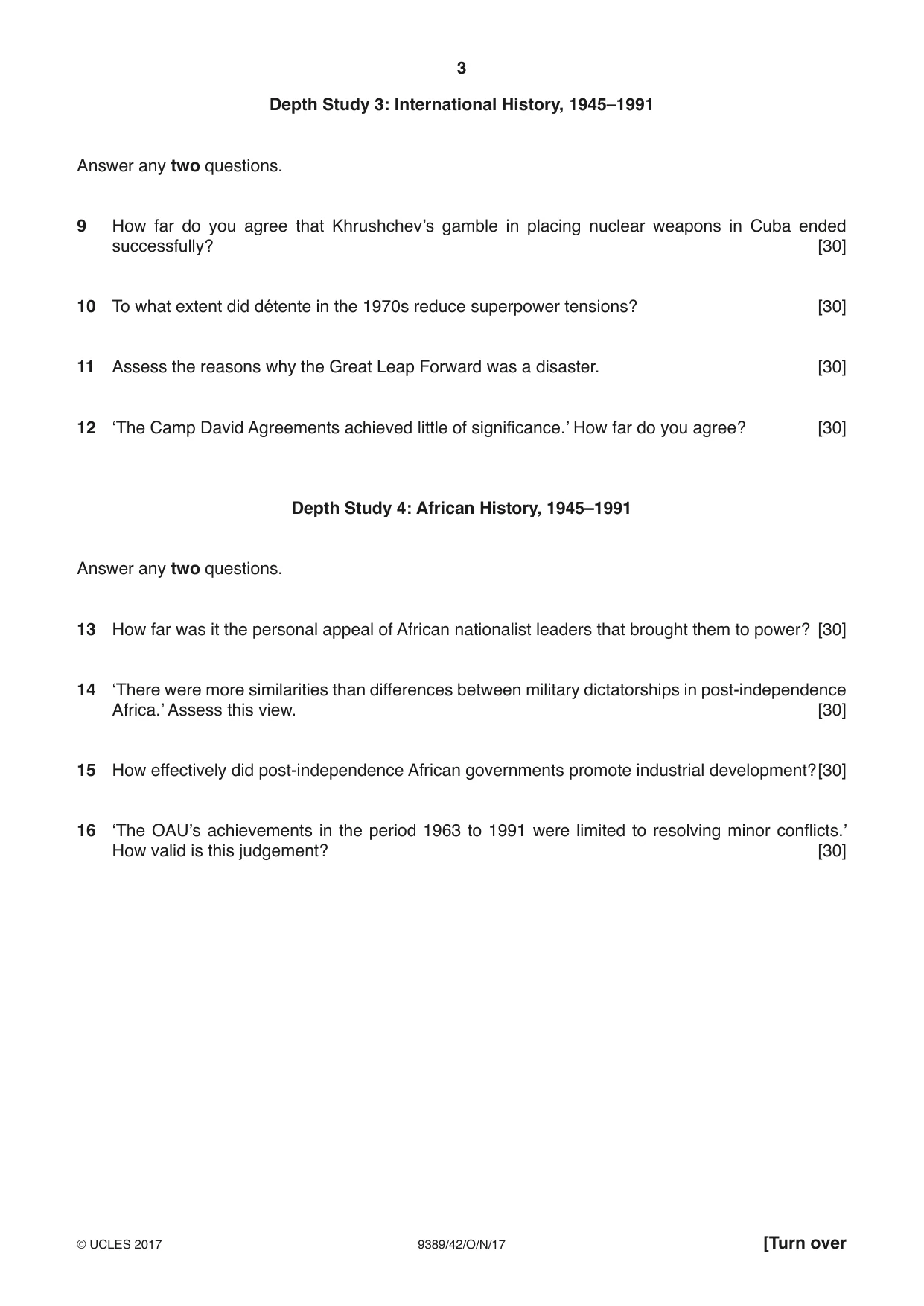 Cambridge A Level History 9389 2017 Oct/Nov Paper 4 · Variant 2 question paper, page 3 of 4