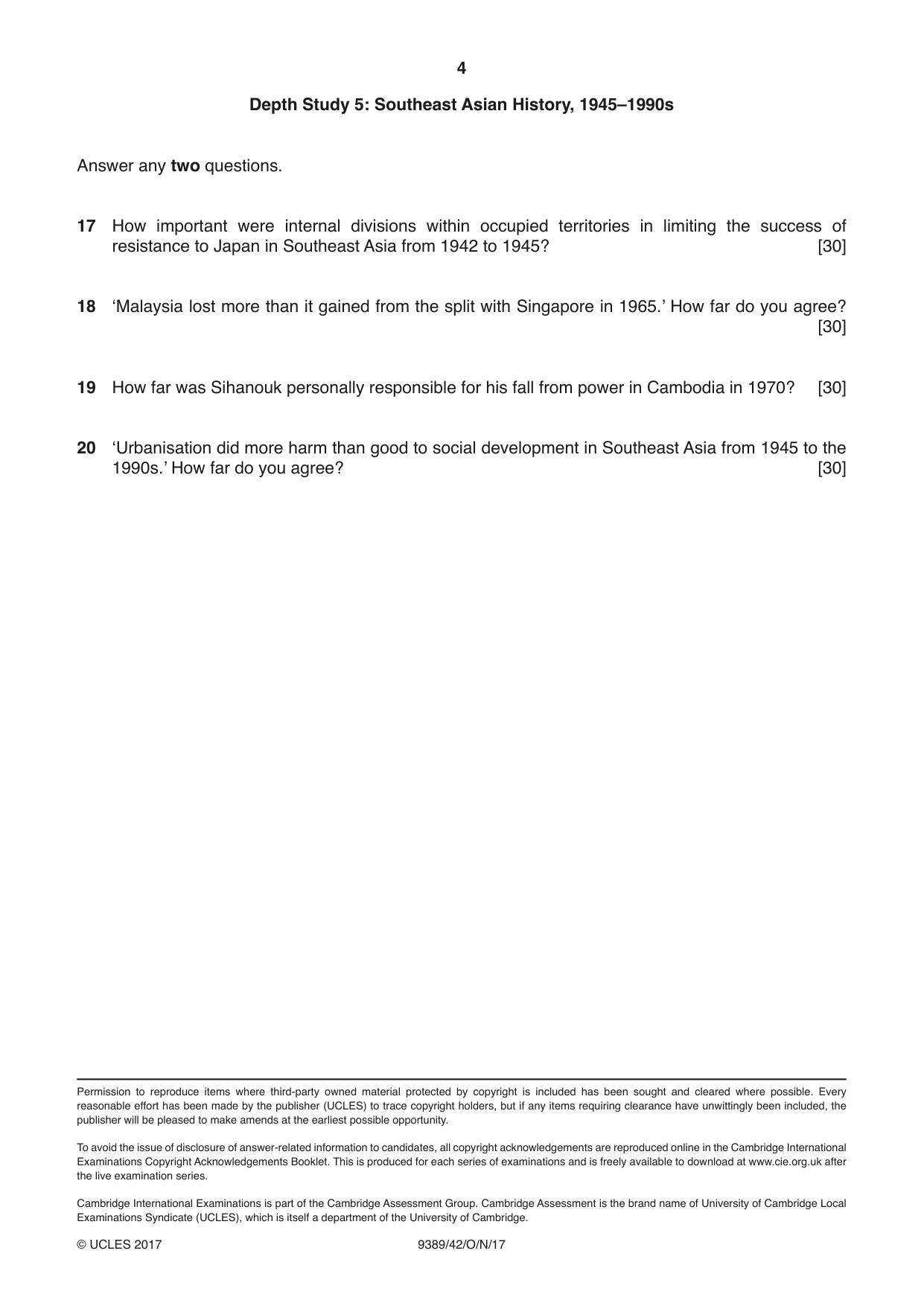 Cambridge A Level History 9389 2017 Oct/Nov Paper 4 · Variant 2 question paper, page 4 of 4