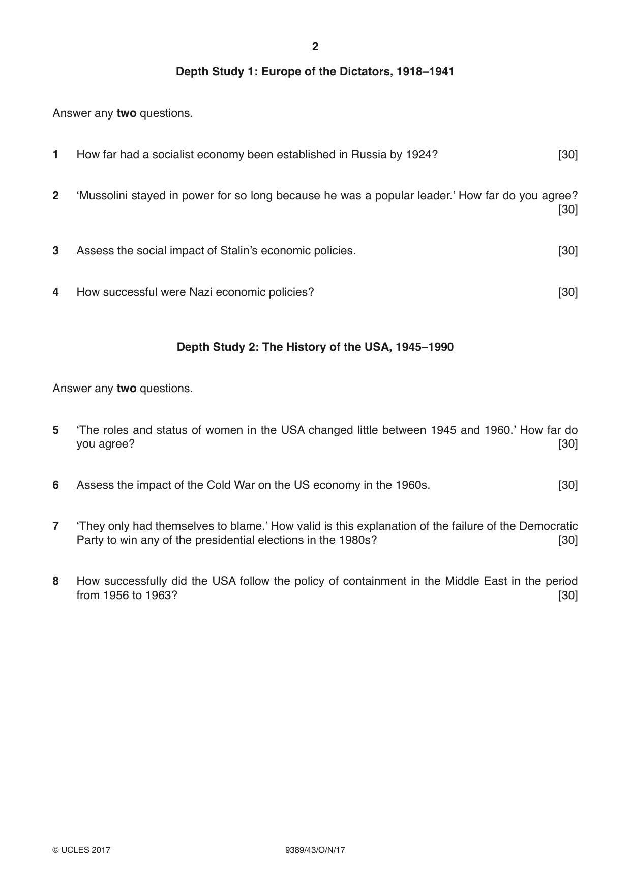 Cambridge A Level History 9389 2017 Oct/Nov Paper 4 · Variant 3 question paper, page 2 of 4