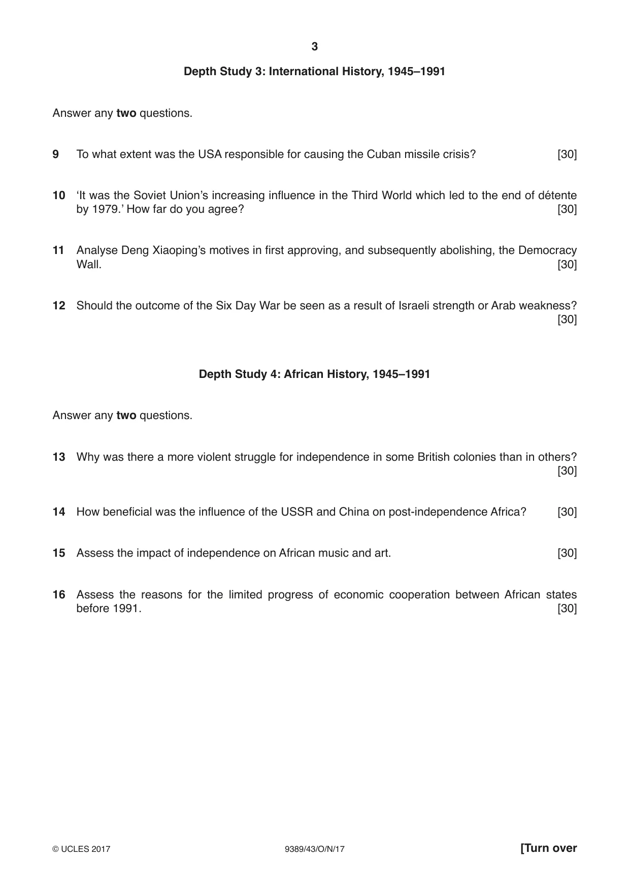 Cambridge A Level History 9389 2017 Oct/Nov Paper 4 · Variant 3 question paper, page 3 of 4