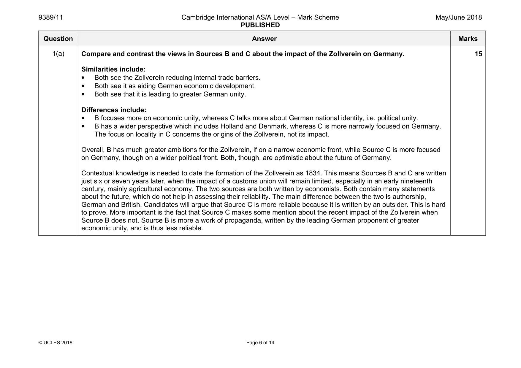 Mark scheme, page 6 of 14