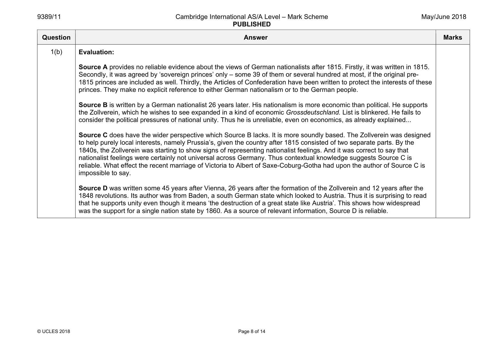 Mark scheme, page 8 of 14