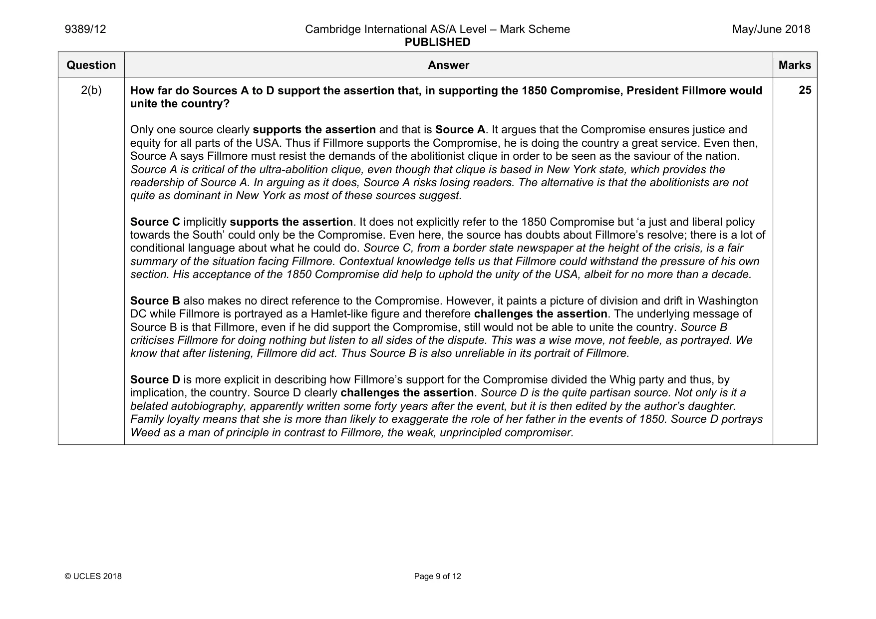 Mark scheme, page 9 of 12
