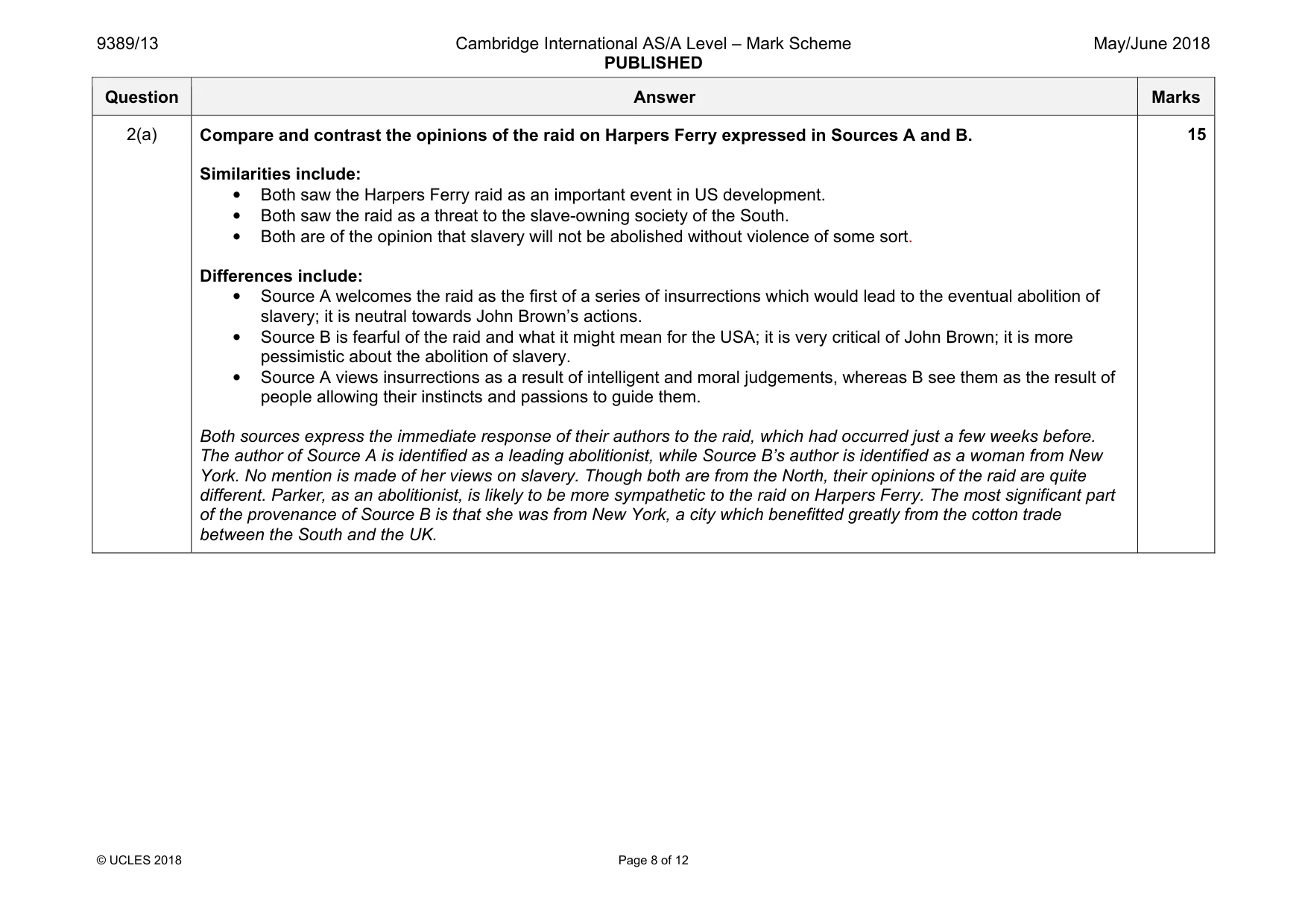 Mark scheme, page 8 of 12