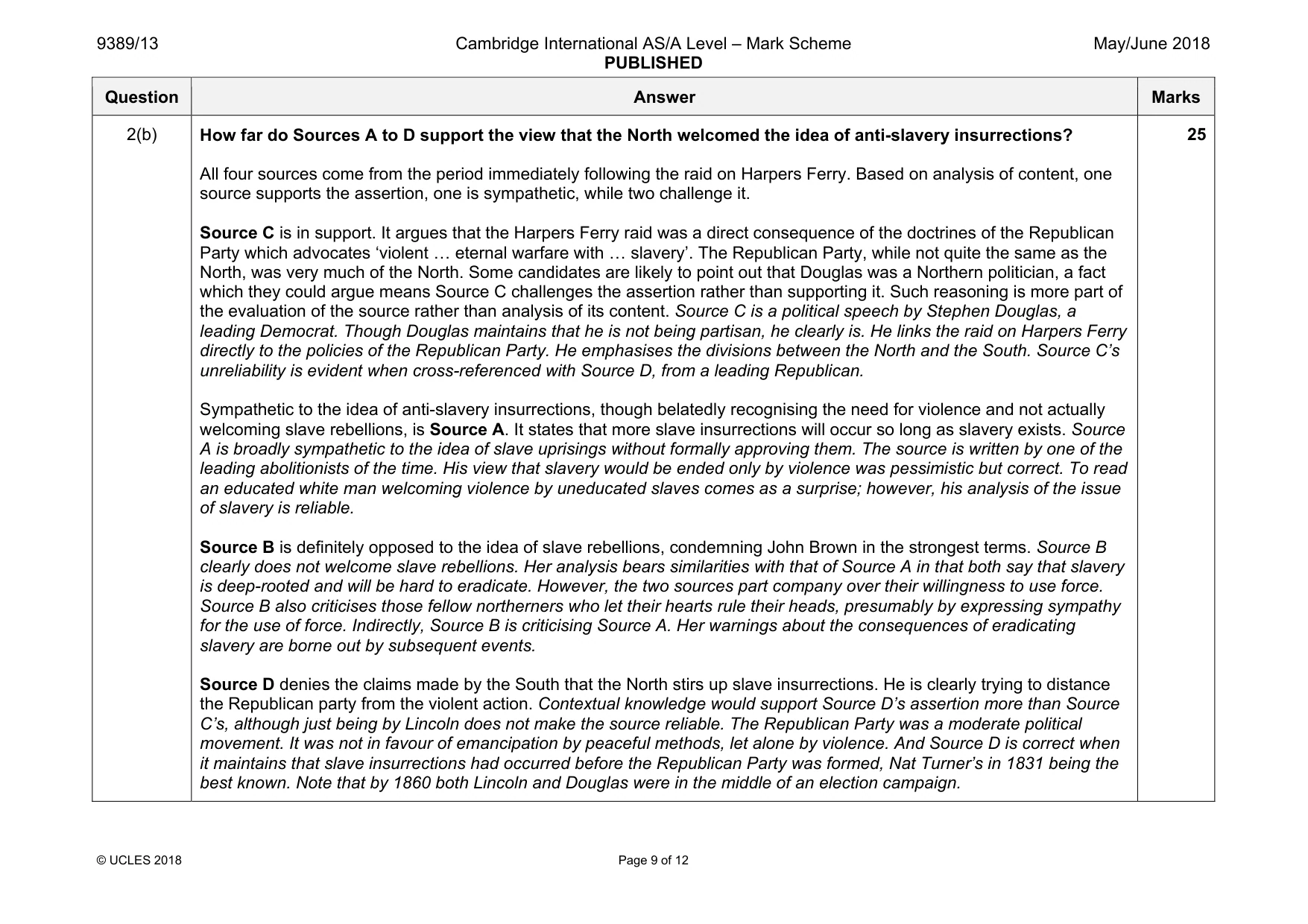 Mark scheme, page 9 of 12