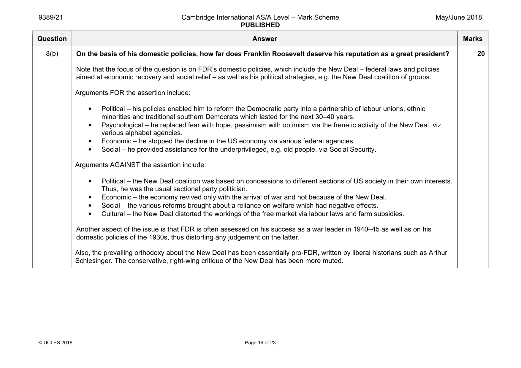 Mark scheme, page 16 of 23