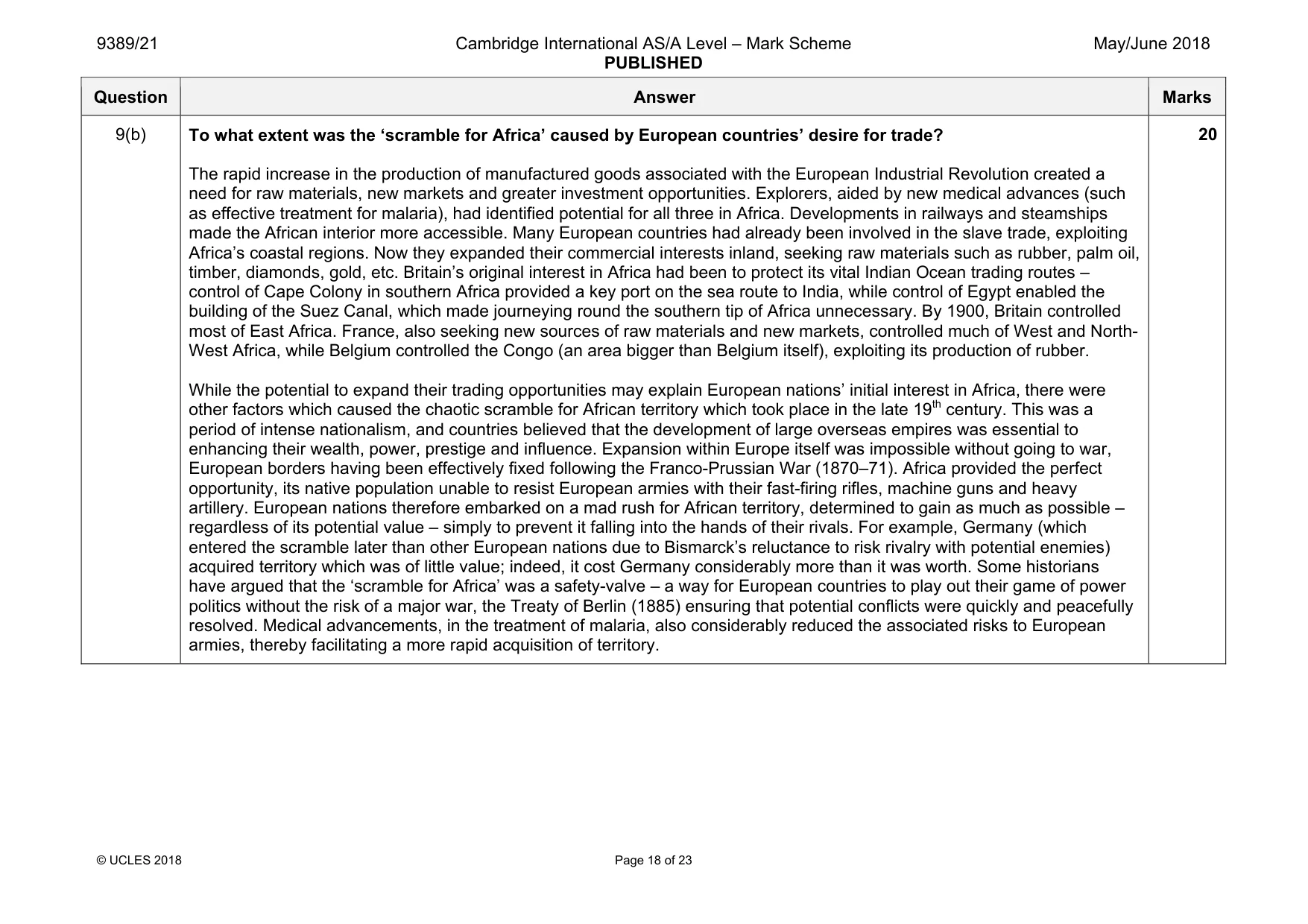 Mark scheme, page 18 of 23