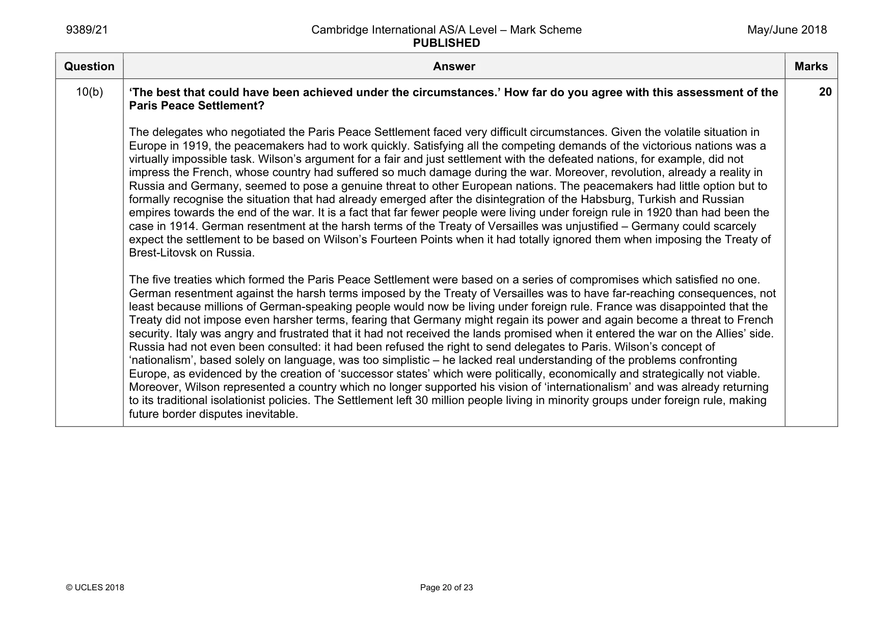 Mark scheme, page 20 of 23