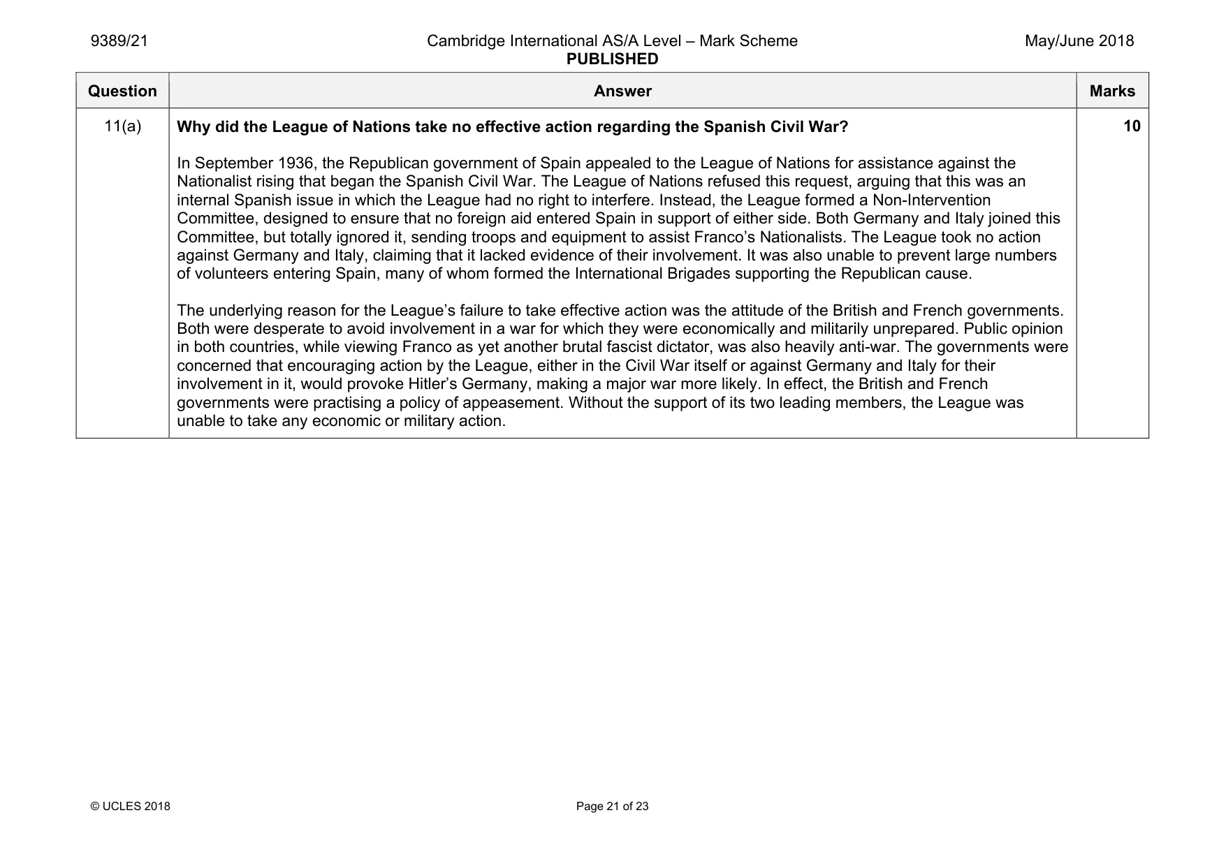 Mark scheme, page 21 of 23