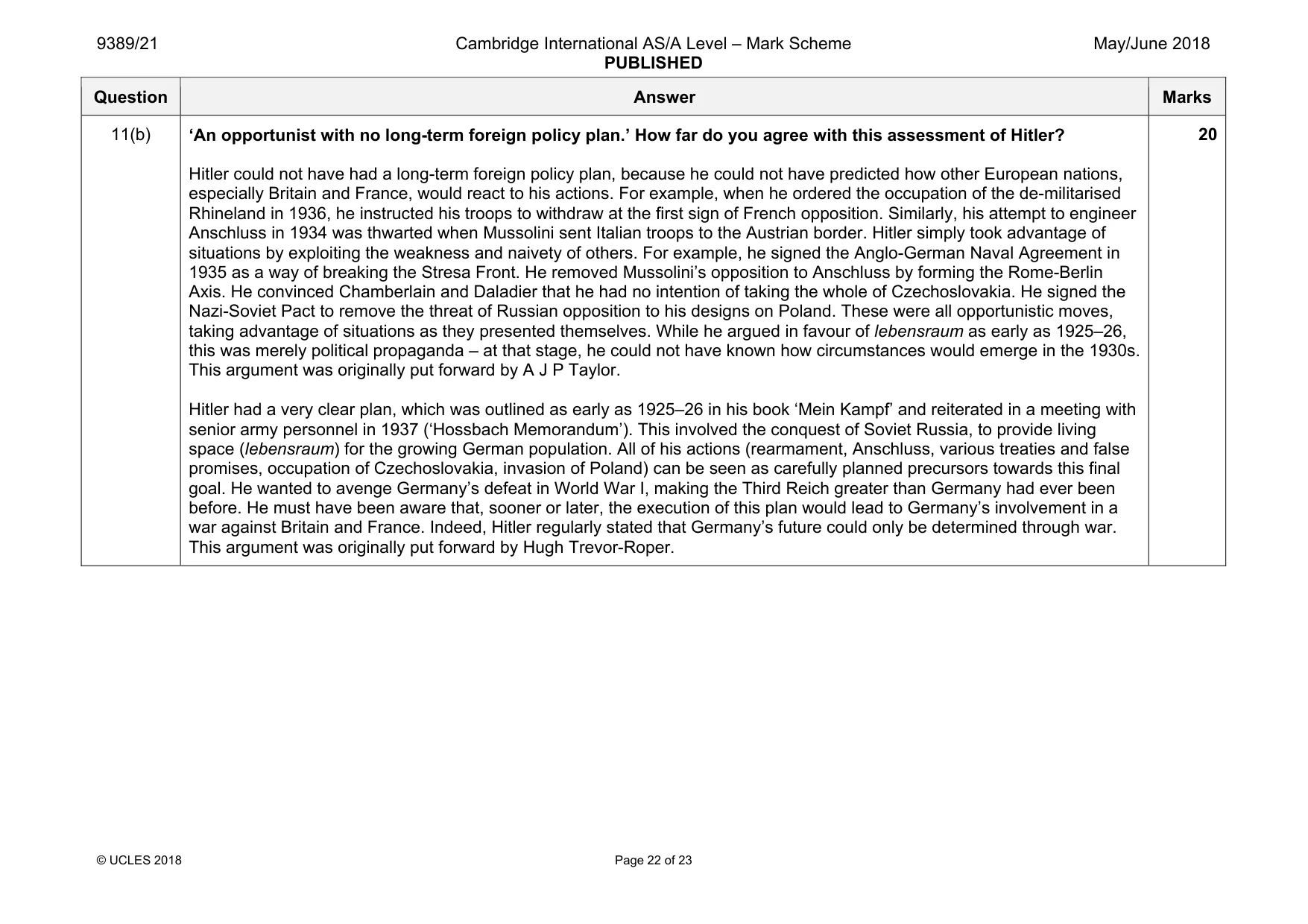 Mark scheme, page 22 of 23