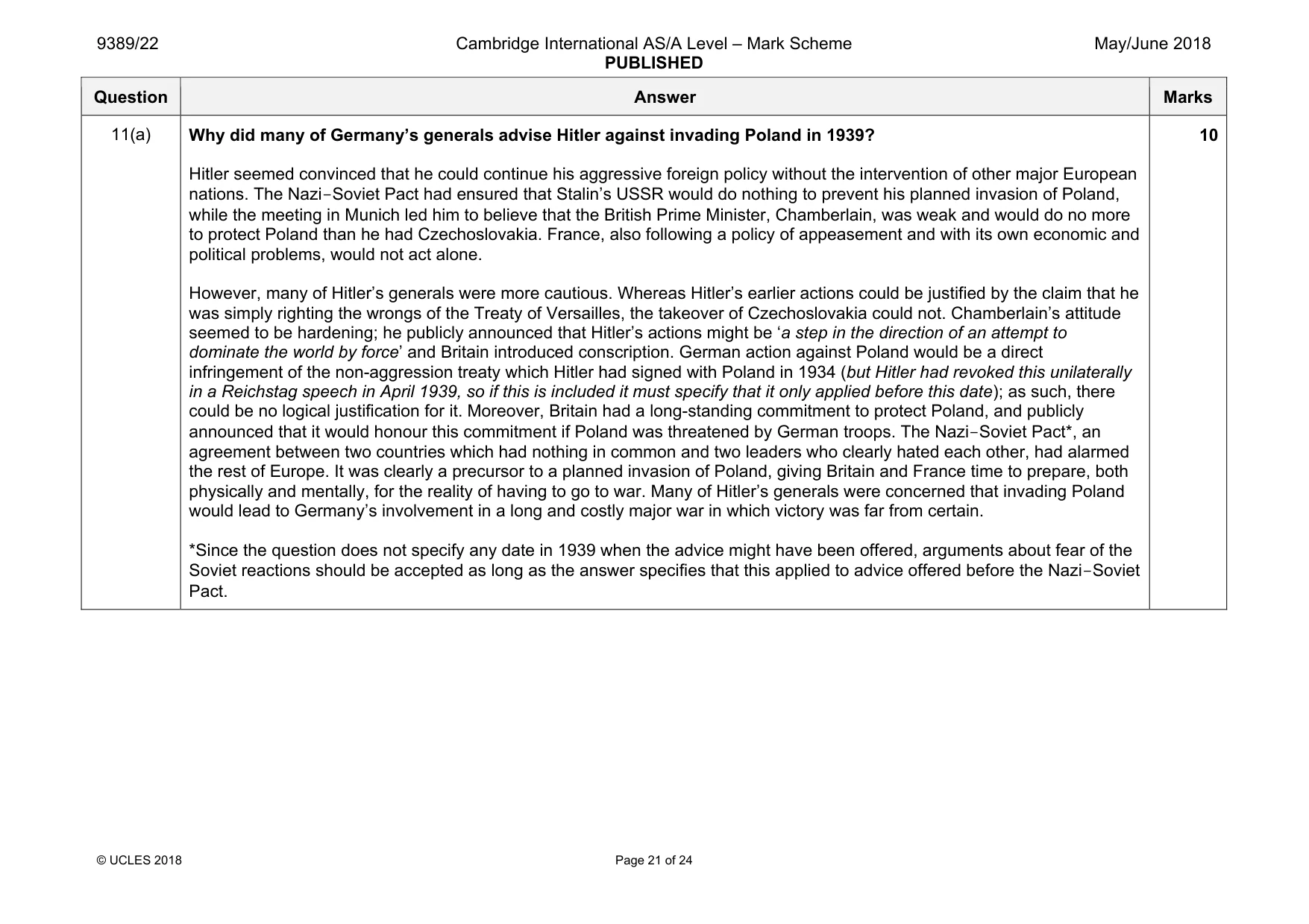 Mark scheme, page 21 of 24