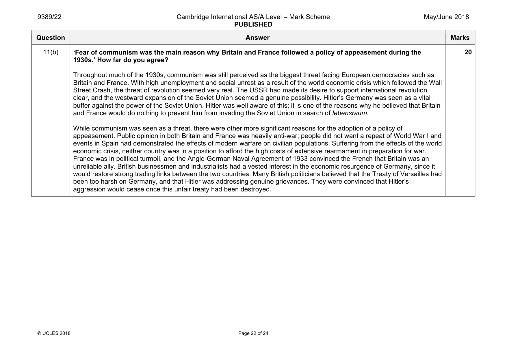 Mark scheme, page 22 of 24