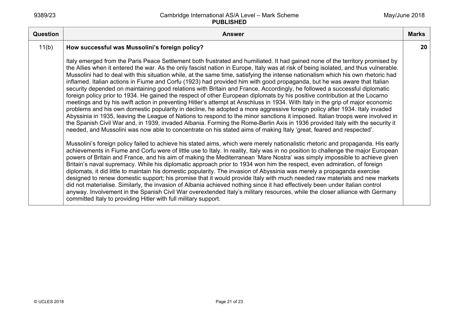 Mark scheme, page 21 of 23