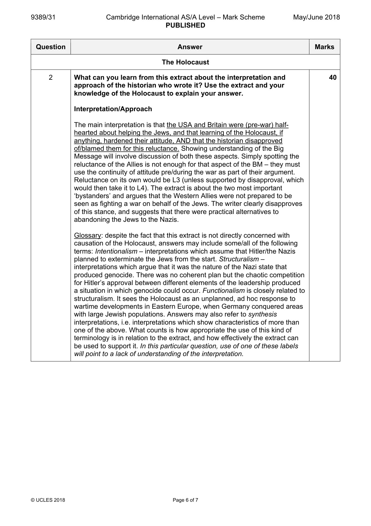 Mark scheme, page 6 of 7