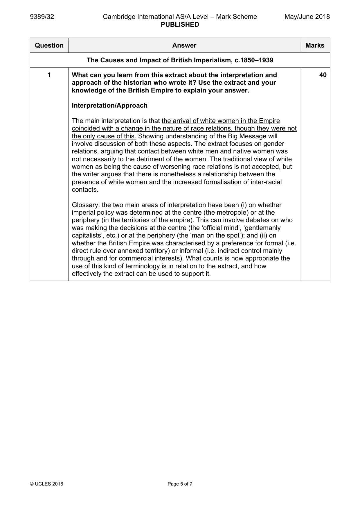 Mark scheme, page 5 of 7