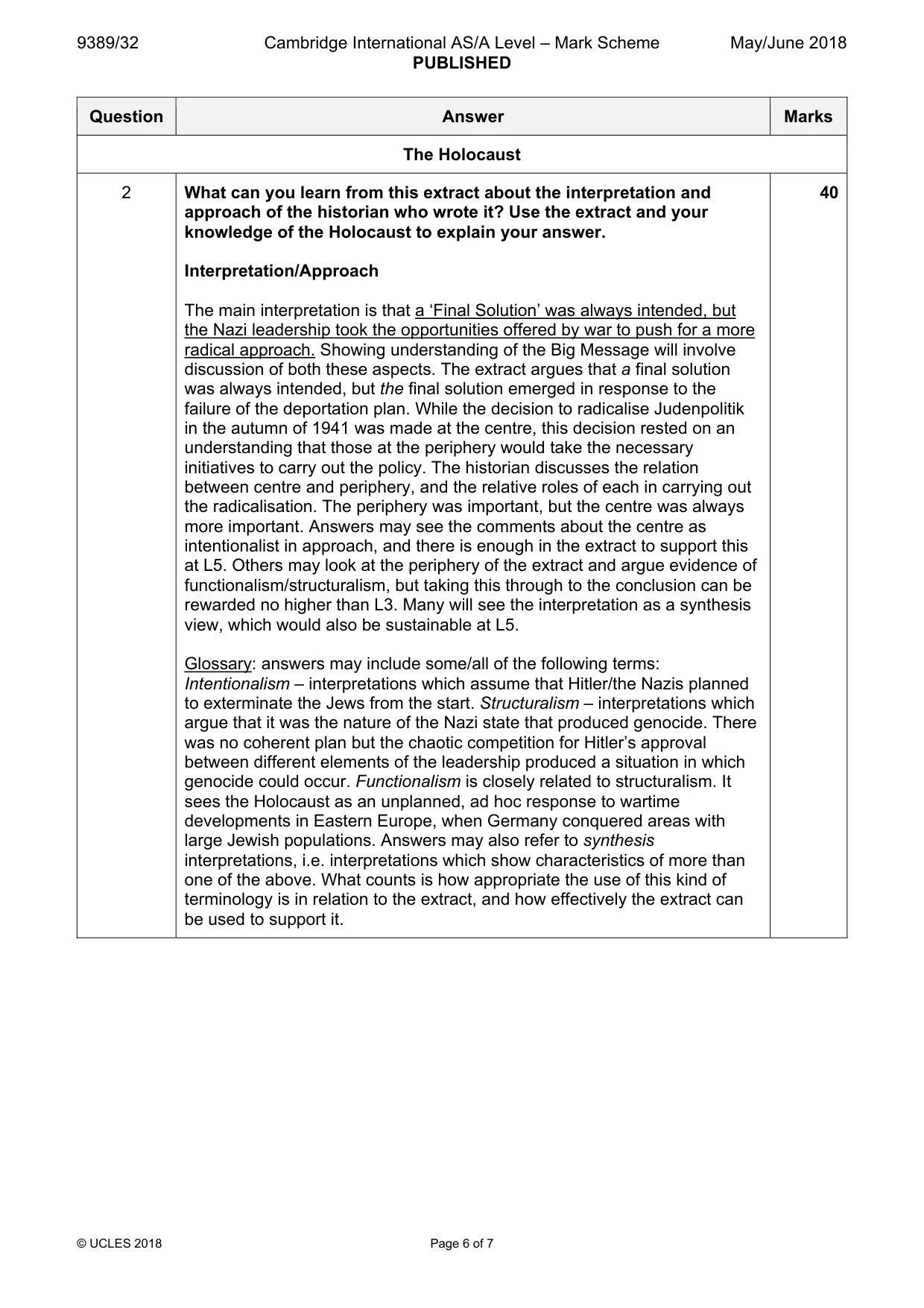 Mark scheme, page 6 of 7