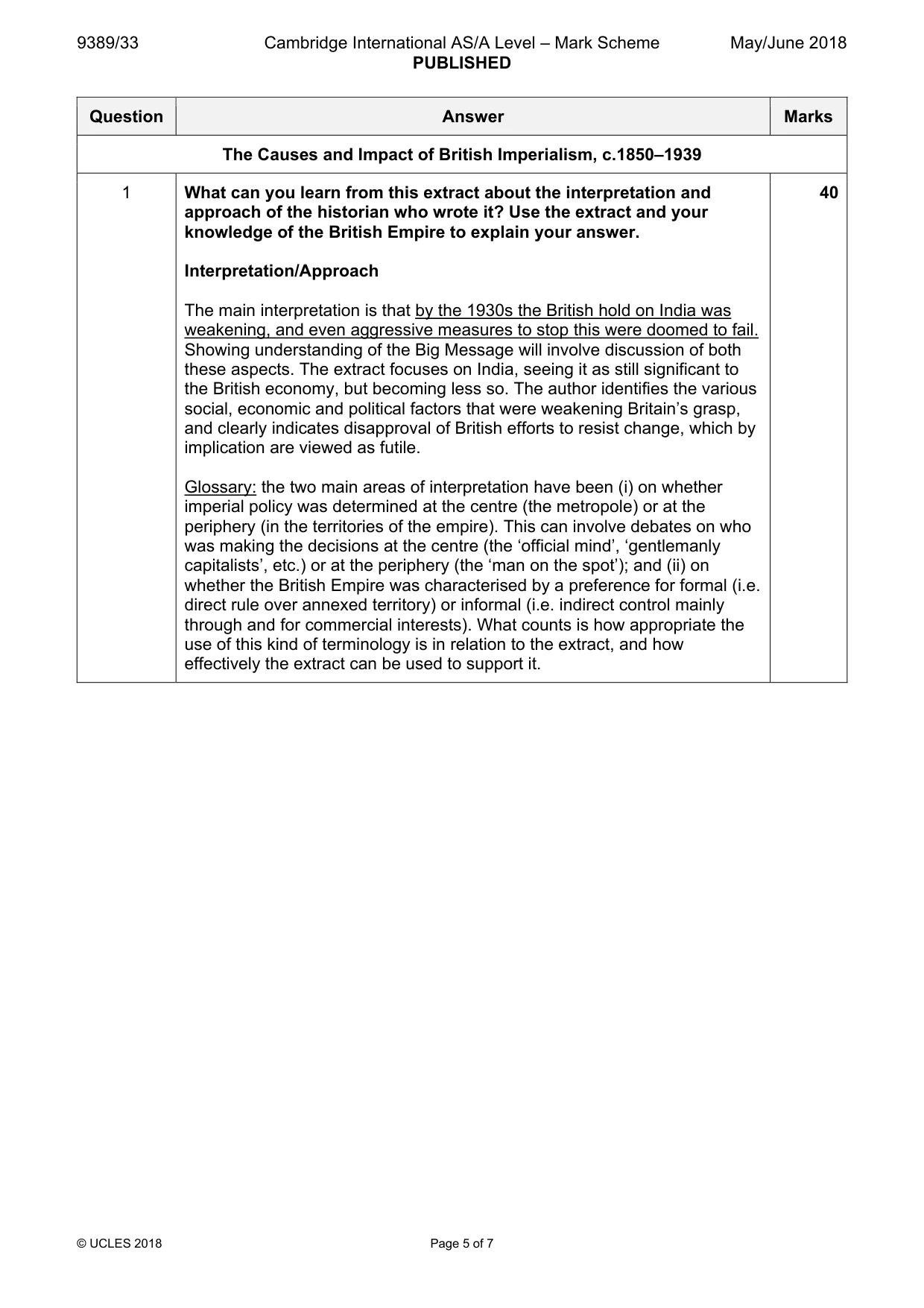 Mark scheme, page 5 of 7