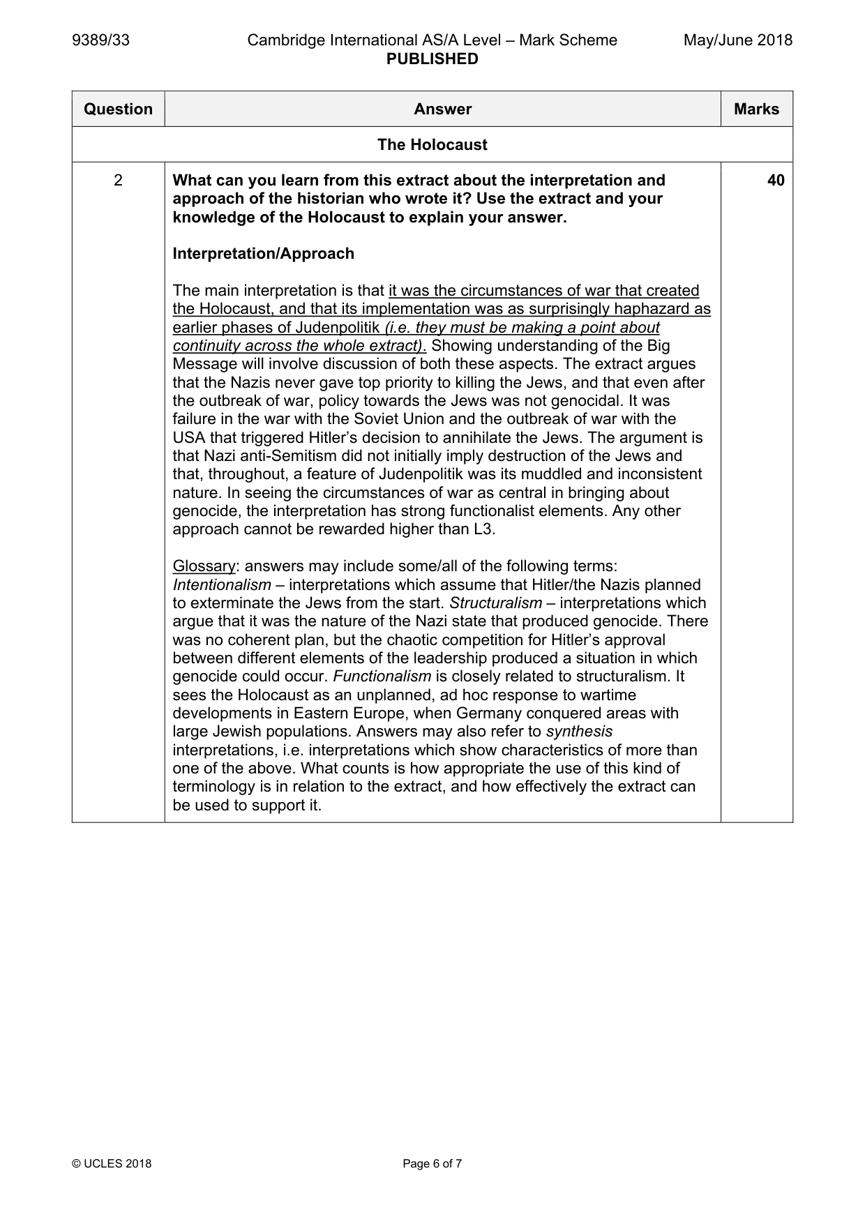 Mark scheme, page 6 of 7