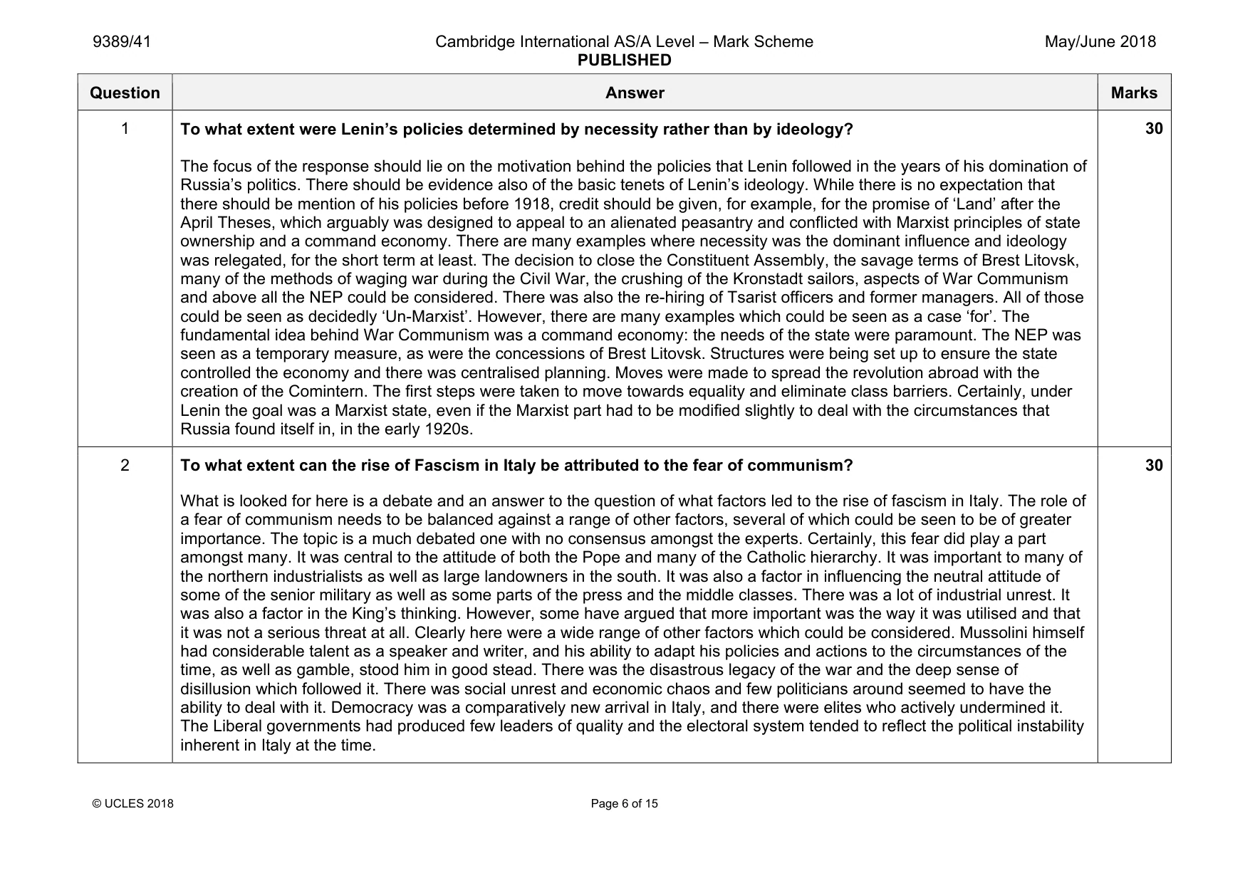 Mark scheme, page 6 of 15