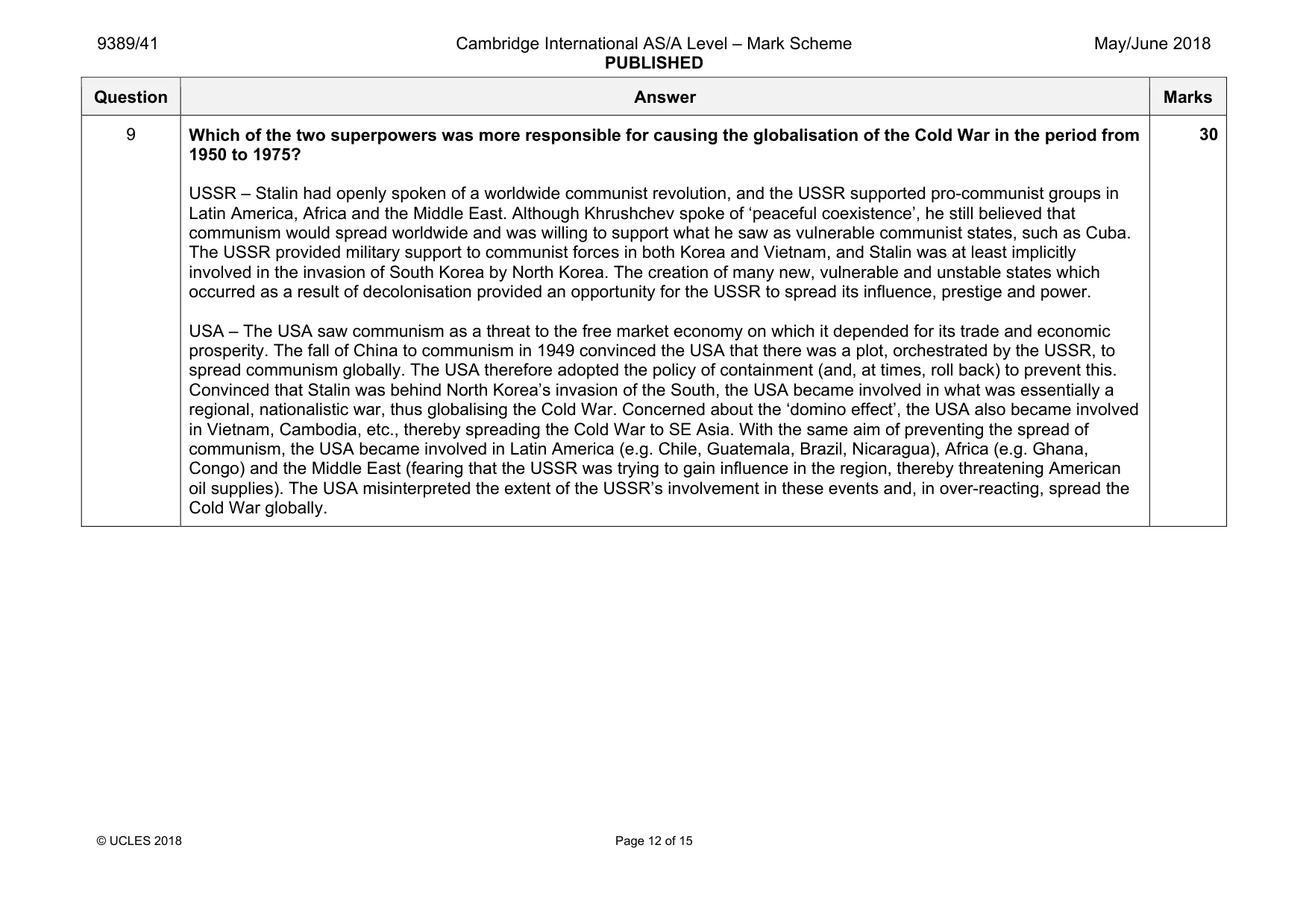 Mark scheme, page 12 of 15