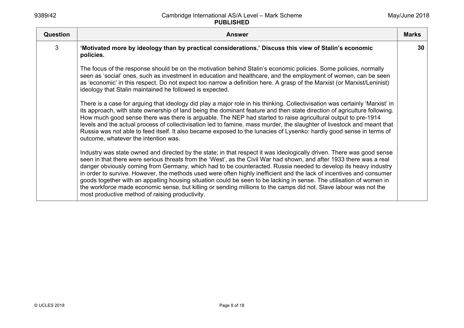 Mark scheme, page 8 of 18