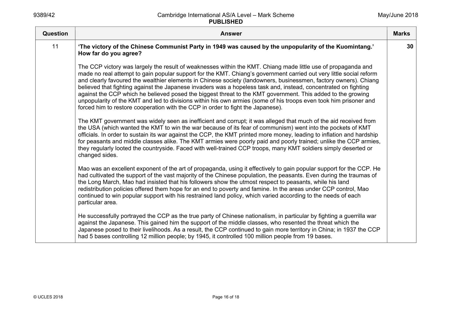 Mark scheme, page 16 of 18