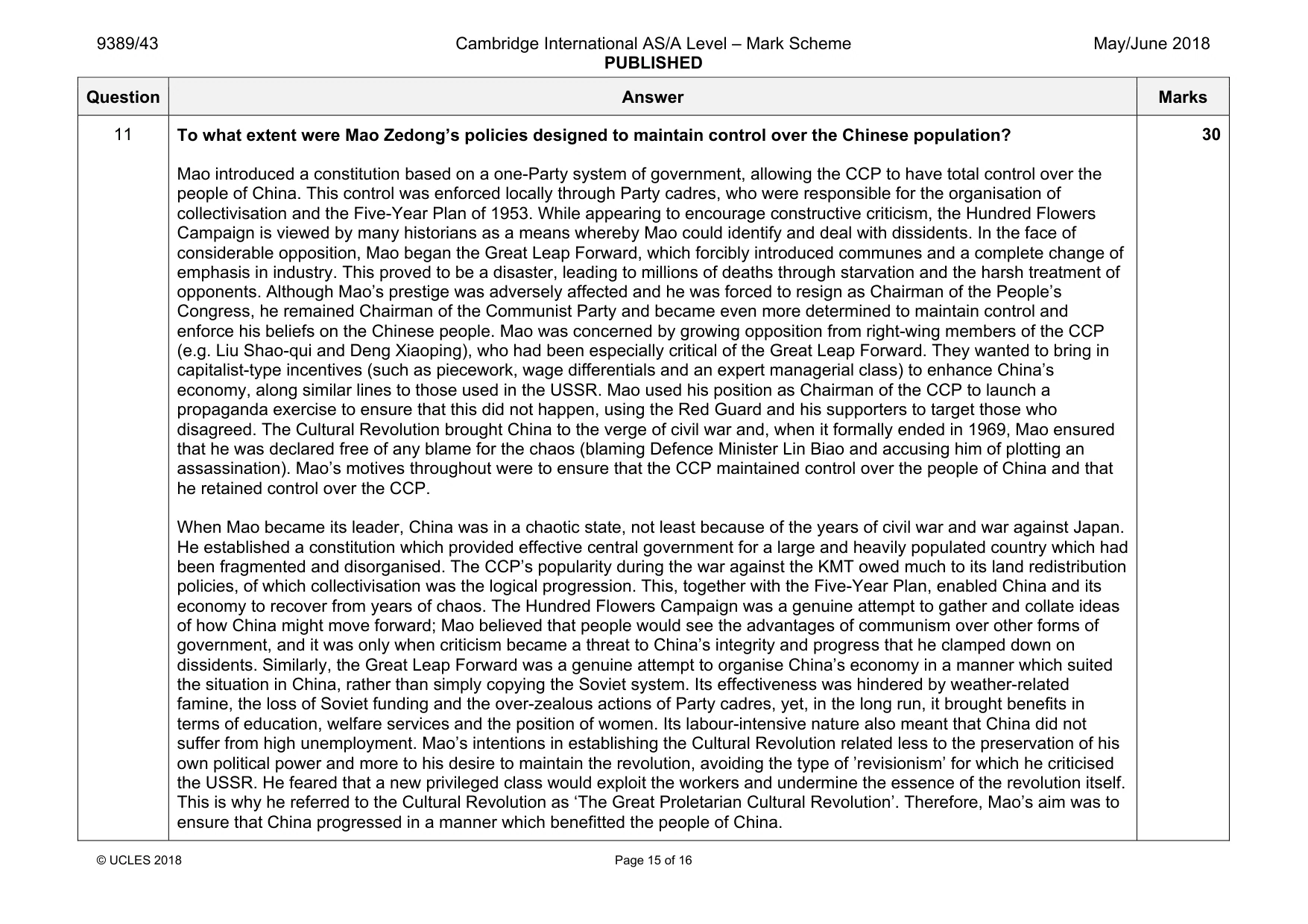 Mark scheme, page 15 of 16