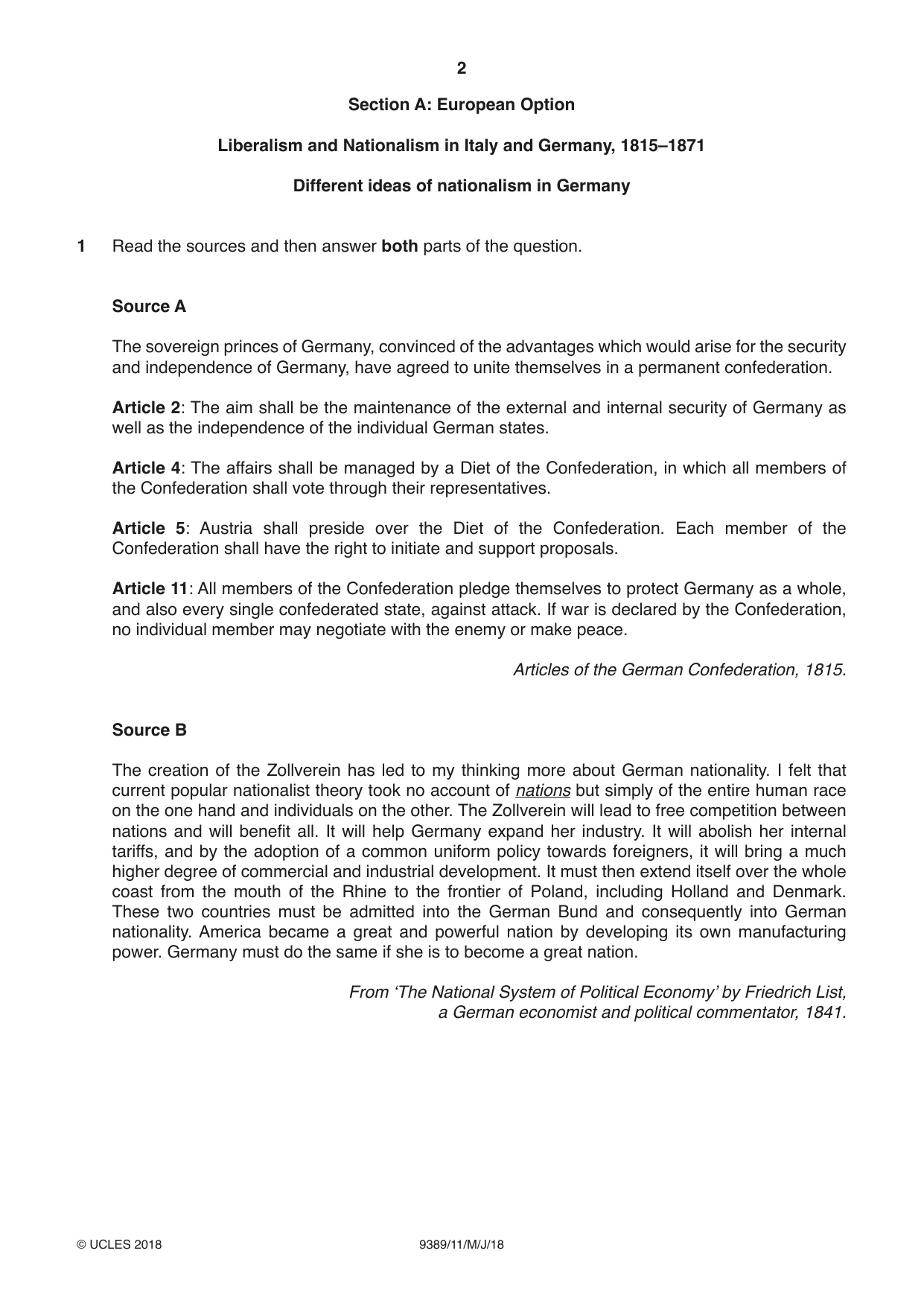 Cambridge A Level History 9389 2018 May/June Paper 1 · Variant 1 question paper, page 2 of 8