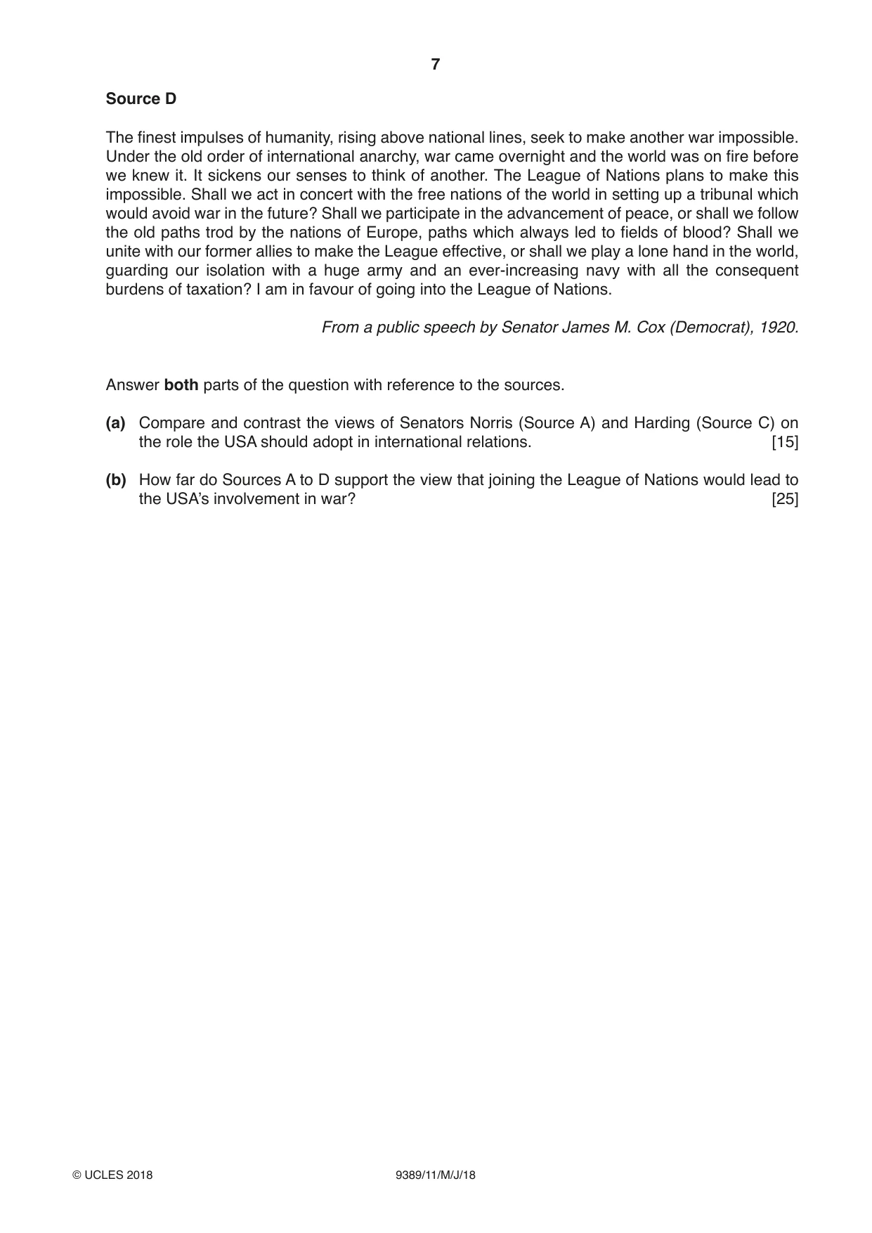 Cambridge A Level History 9389 2018 May/June Paper 1 · Variant 1 question paper, page 7 of 8
