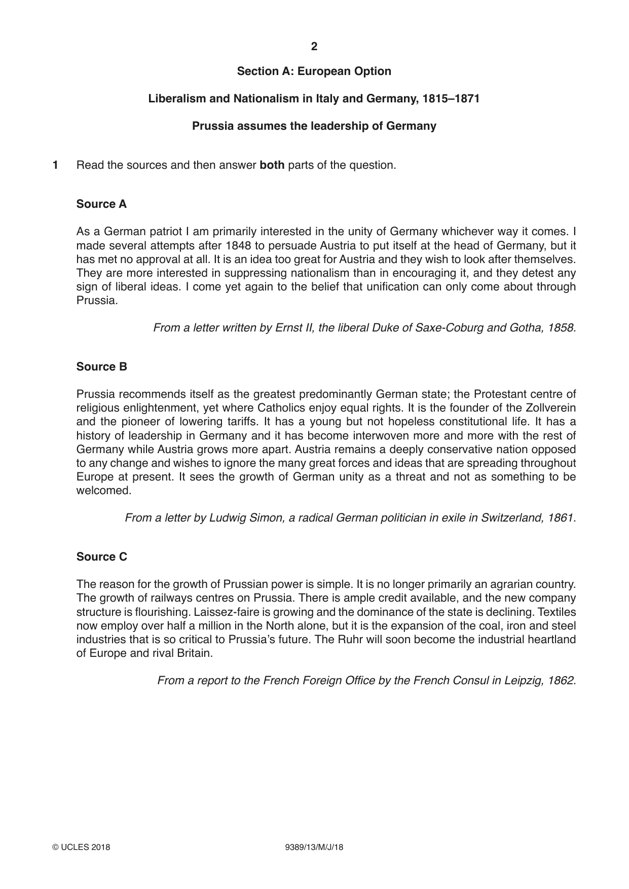 Cambridge A Level History 9389 2018 May/June Paper 1 · Variant 3 question paper, page 2 of 8
