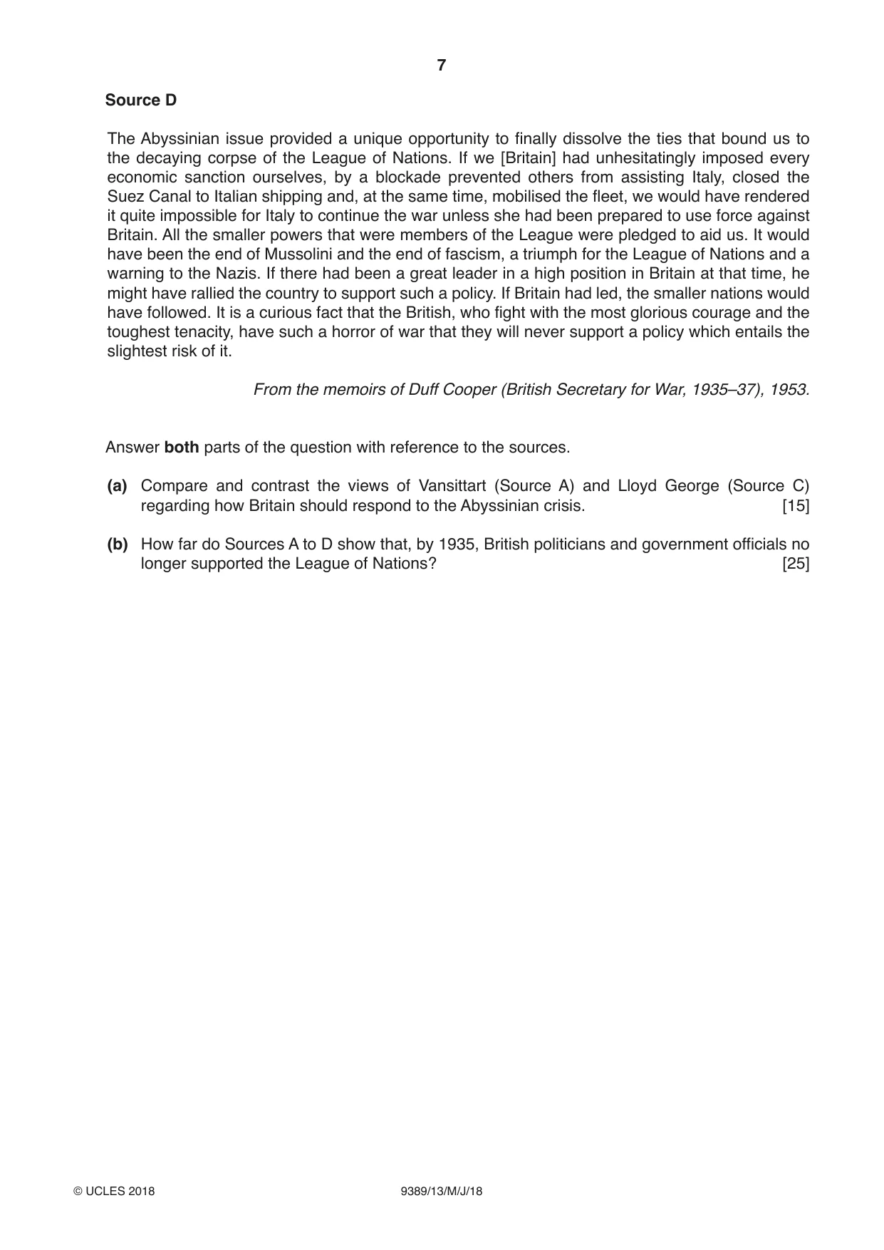 Cambridge A Level History 9389 2018 May/June Paper 1 · Variant 3 question paper, page 7 of 8