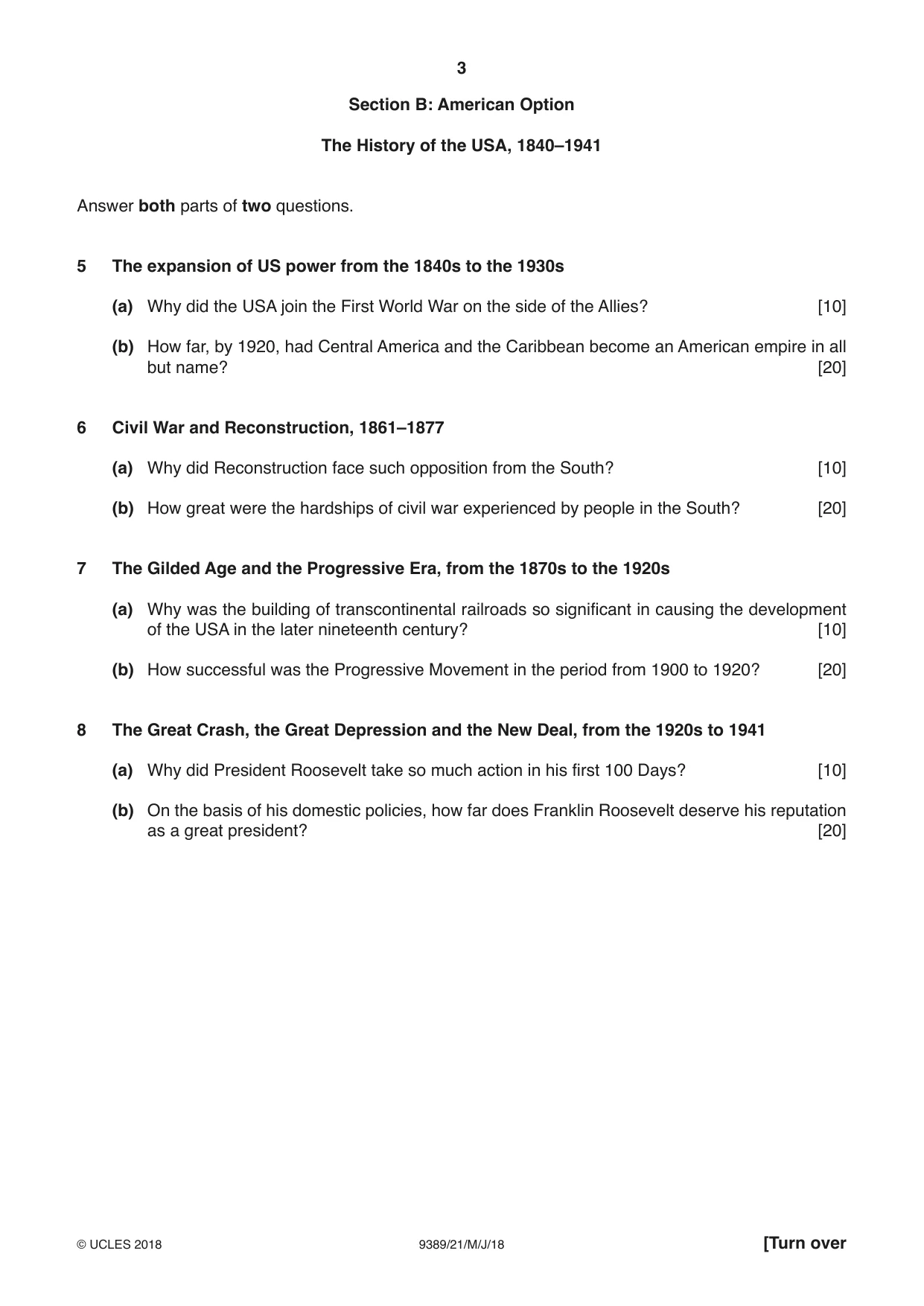 Cambridge A Level History 9389 2018 May/June Paper 2 · Variant 1 question paper, page 3 of 4