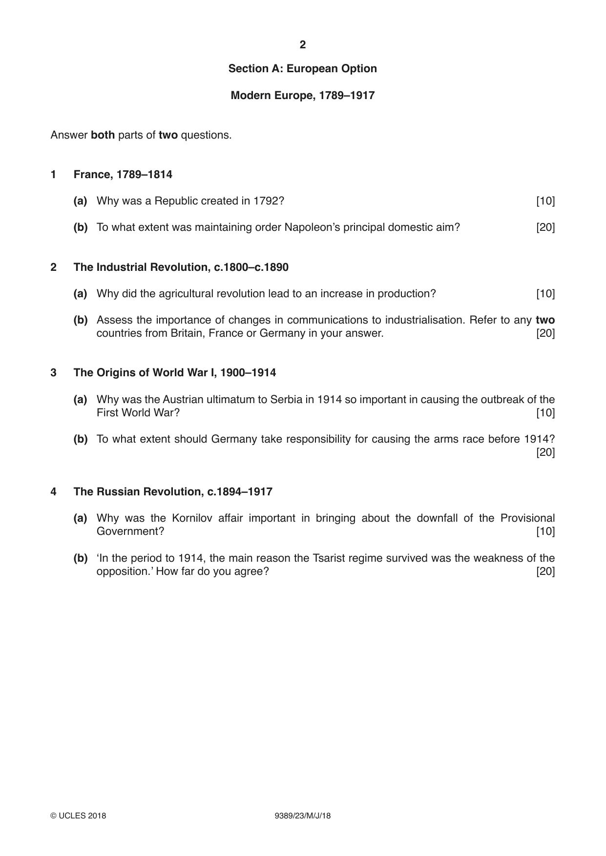 Cambridge A Level History 9389 2018 May/June Paper 2 · Variant 3 question paper, page 2 of 4