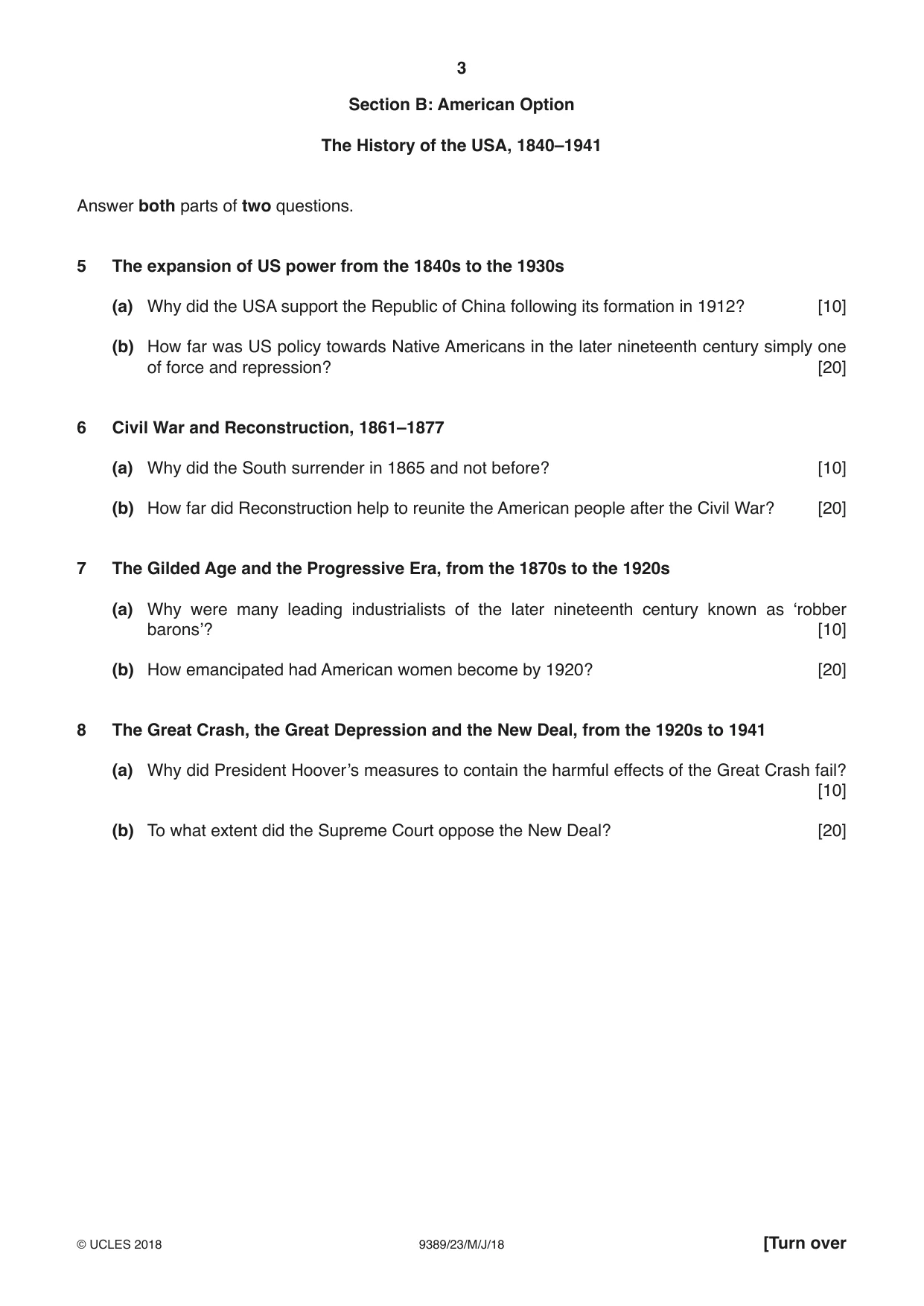 Cambridge A Level History 9389 2018 May/June Paper 2 · Variant 3 question paper, page 3 of 4
