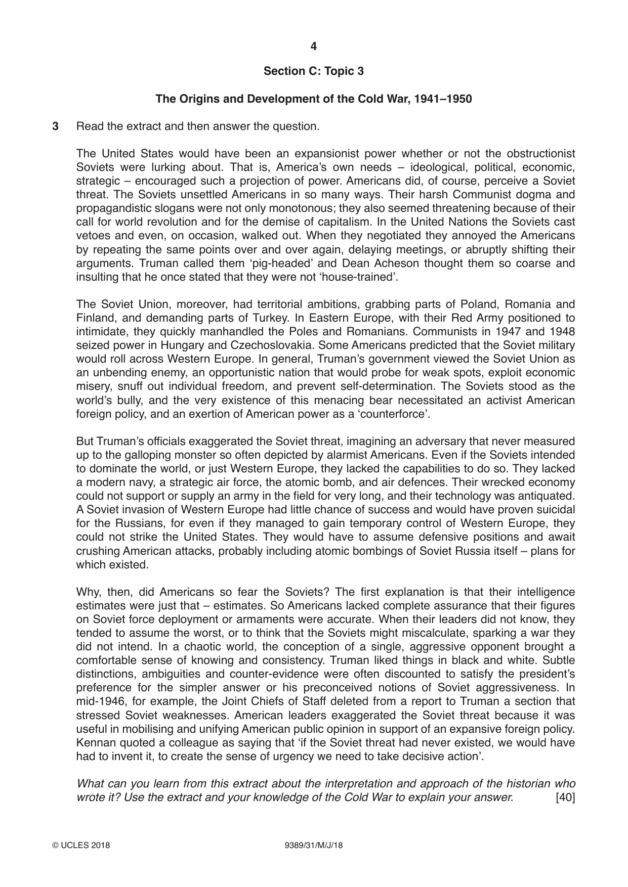 Cambridge A Level History 9389 2018 May/June Paper 3 · Variant 1 question paper, page 4 of 4