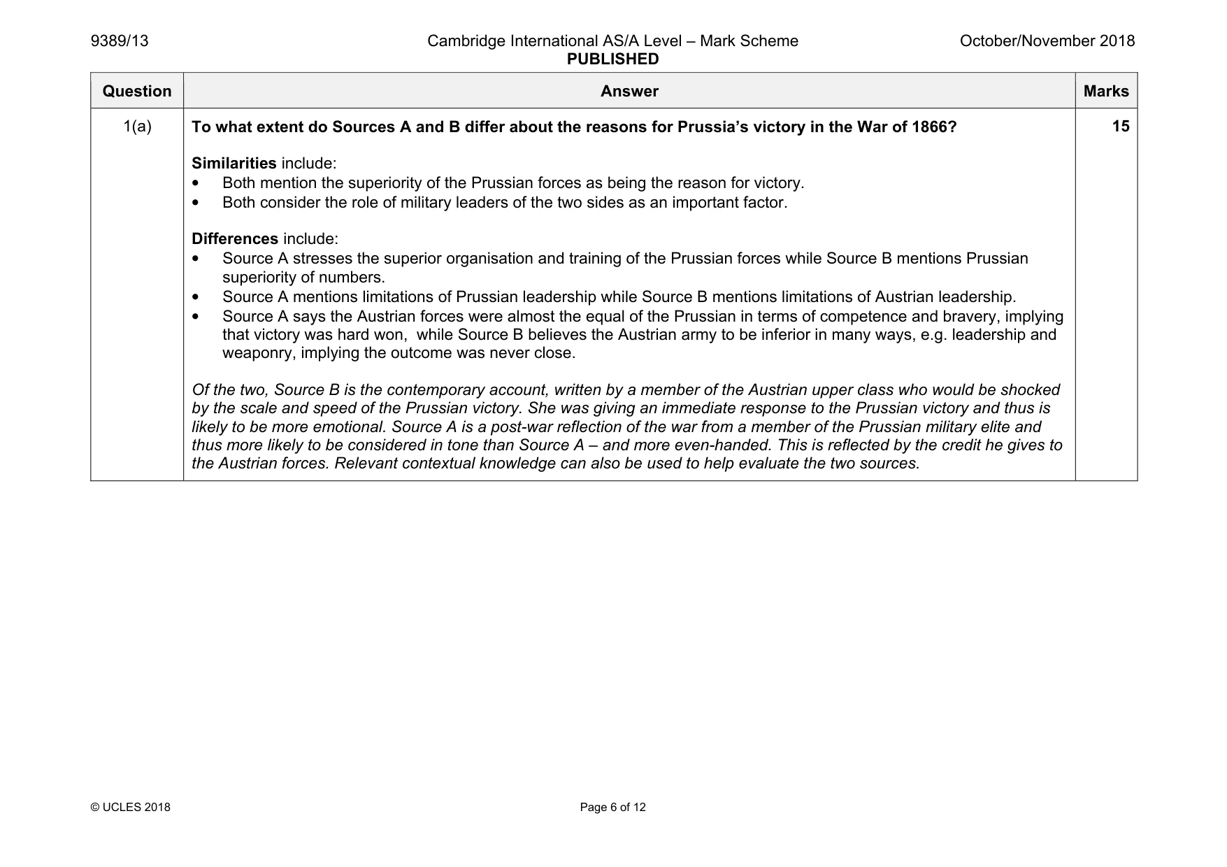 Mark scheme, page 6 of 12