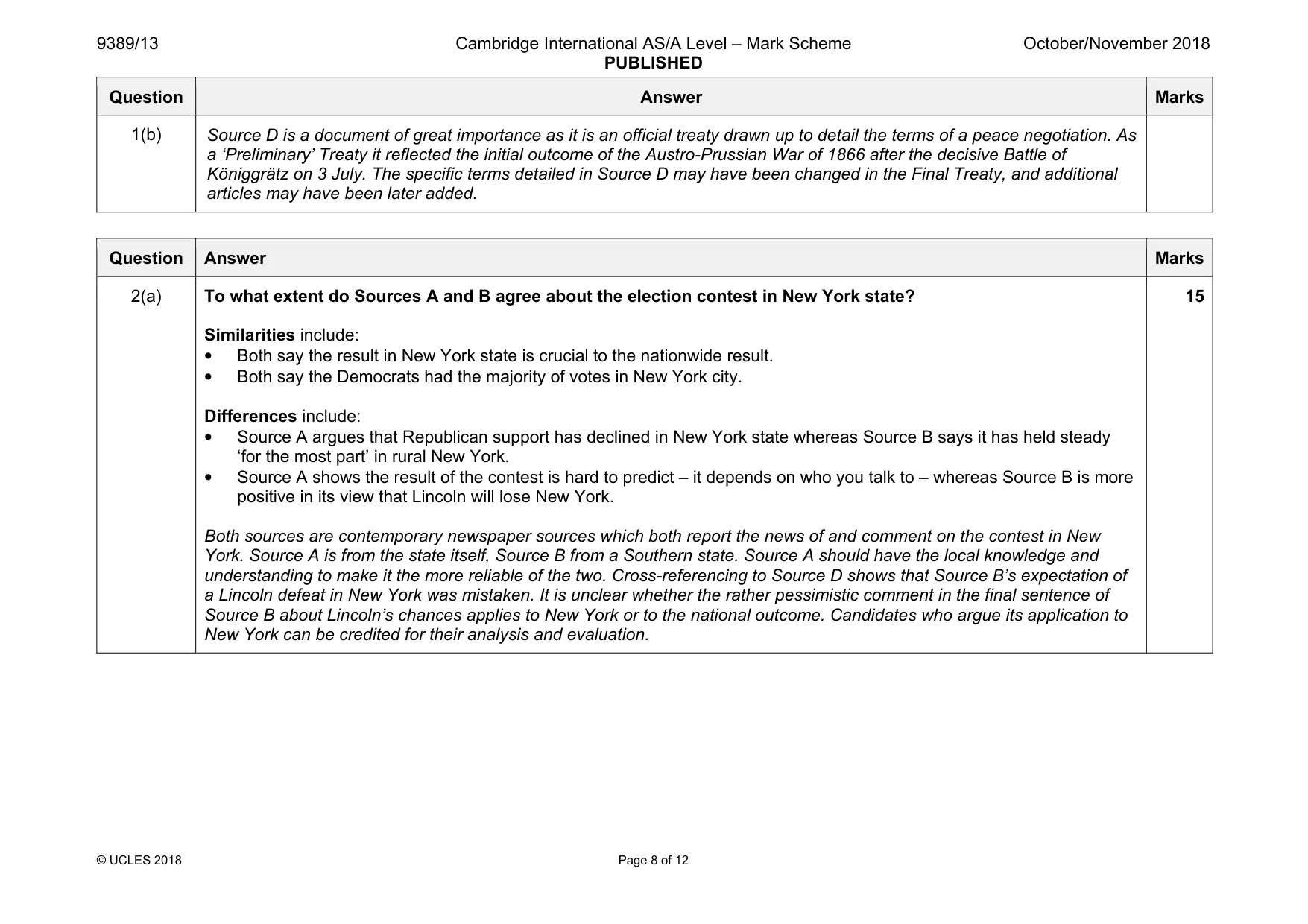 Mark scheme, page 8 of 12