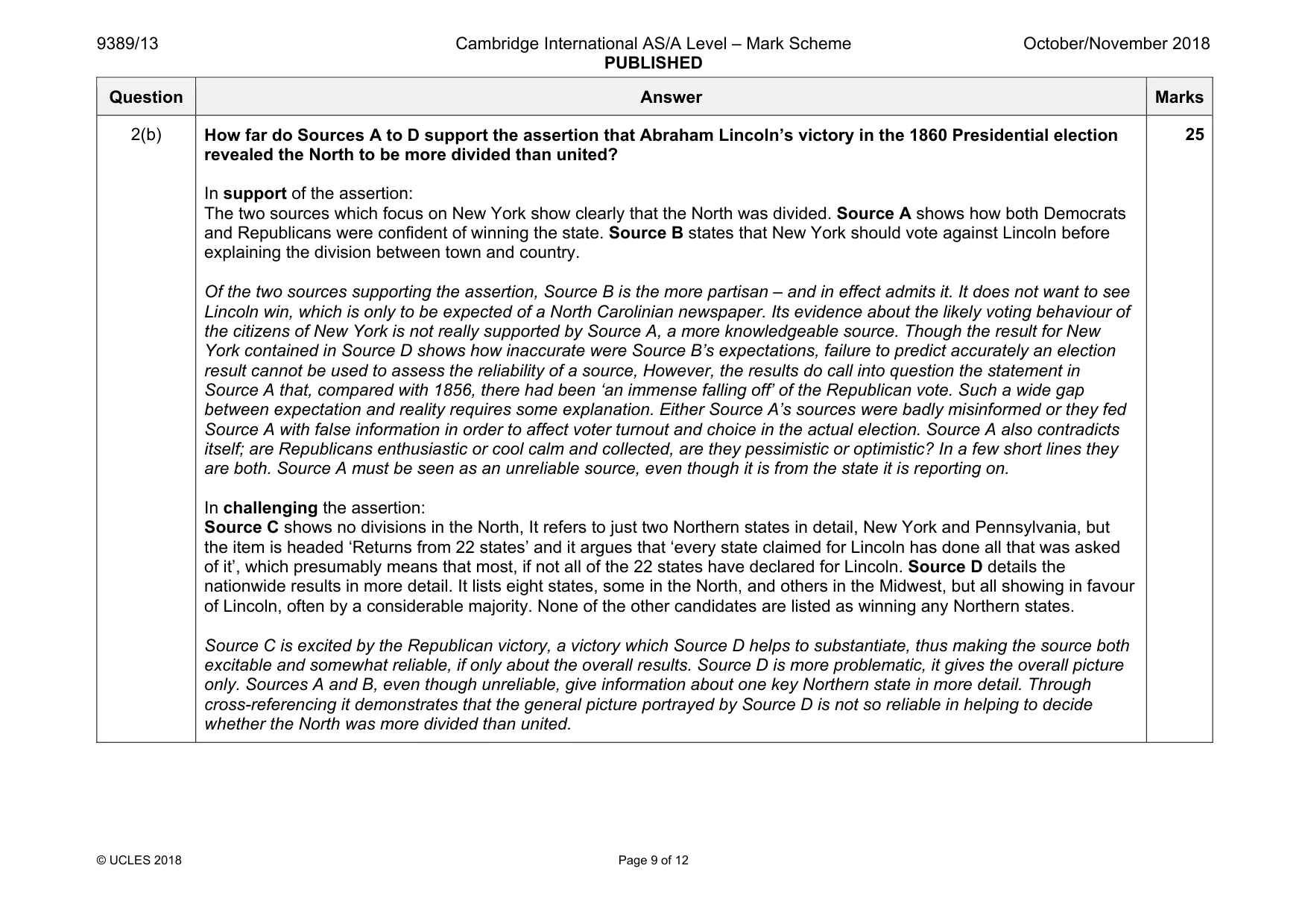 Mark scheme, page 9 of 12