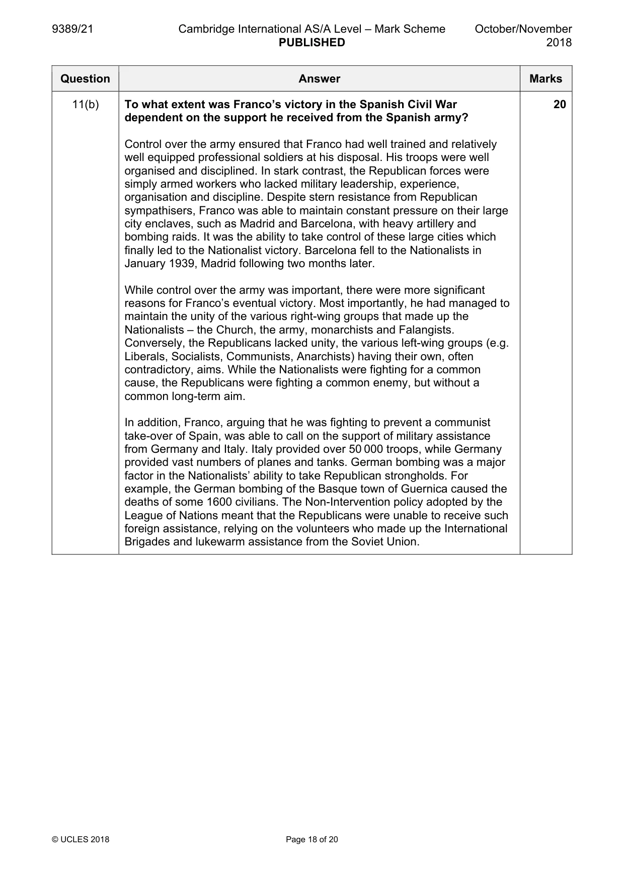Mark scheme, page 18 of 20