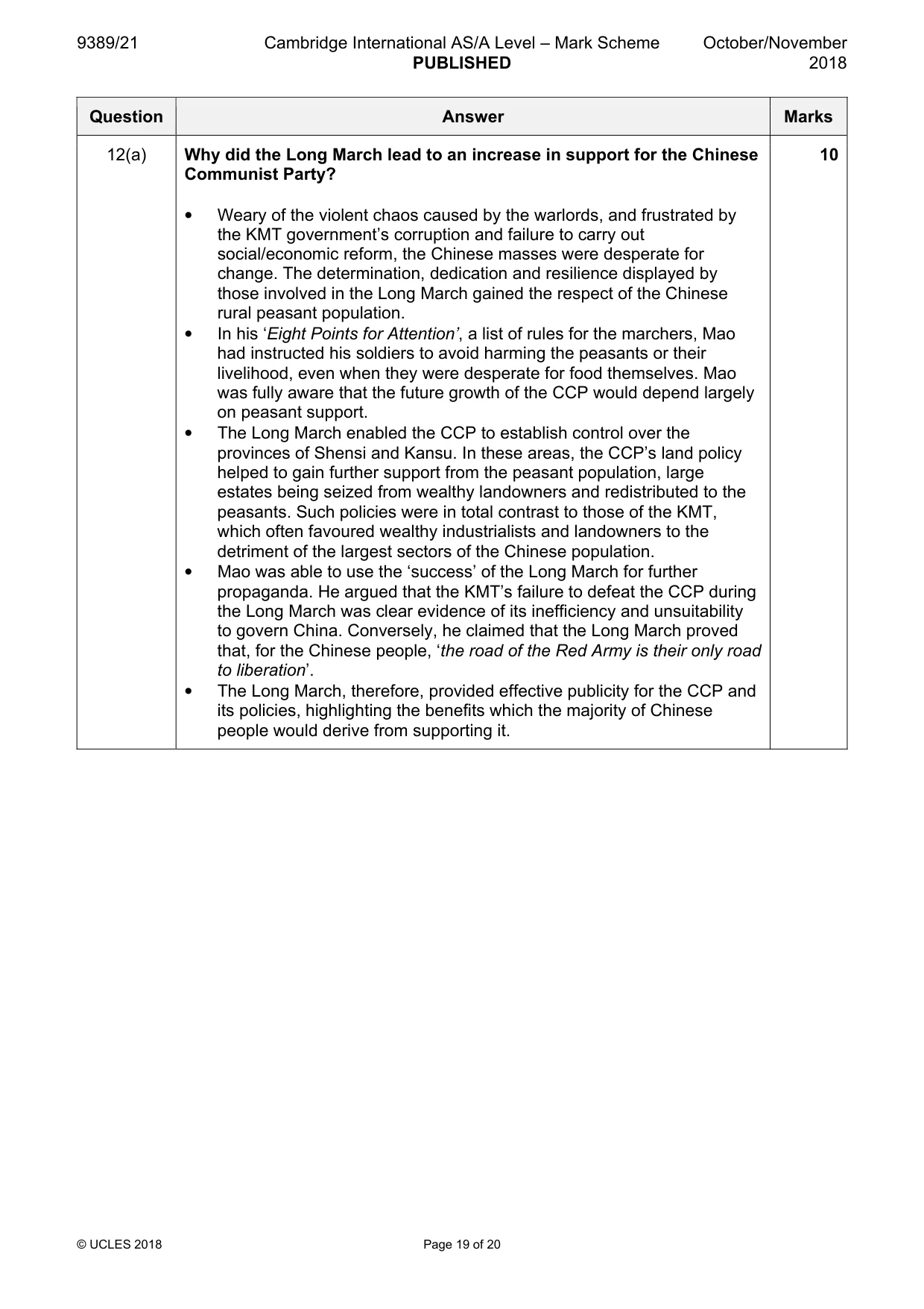 Mark scheme, page 19 of 20