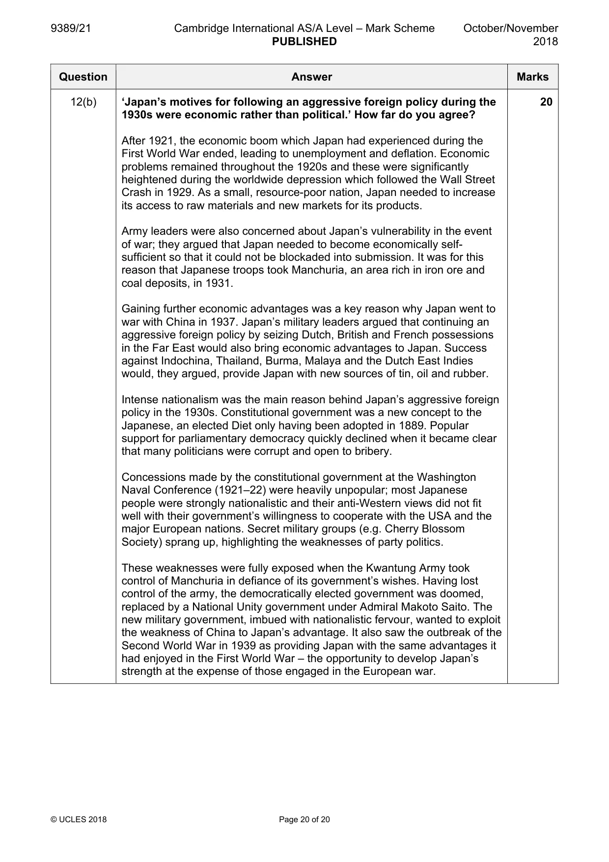 Mark scheme, page 20 of 20
