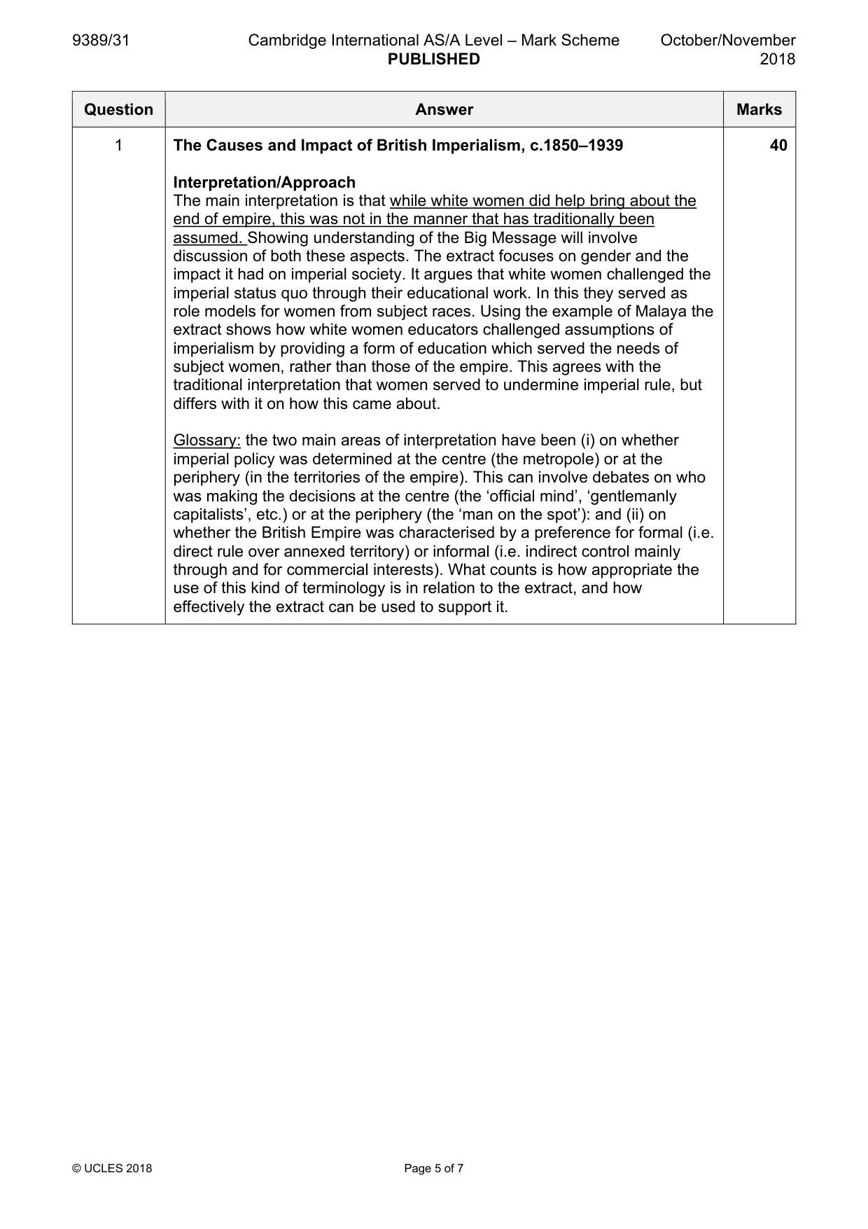 Mark scheme, page 5 of 7