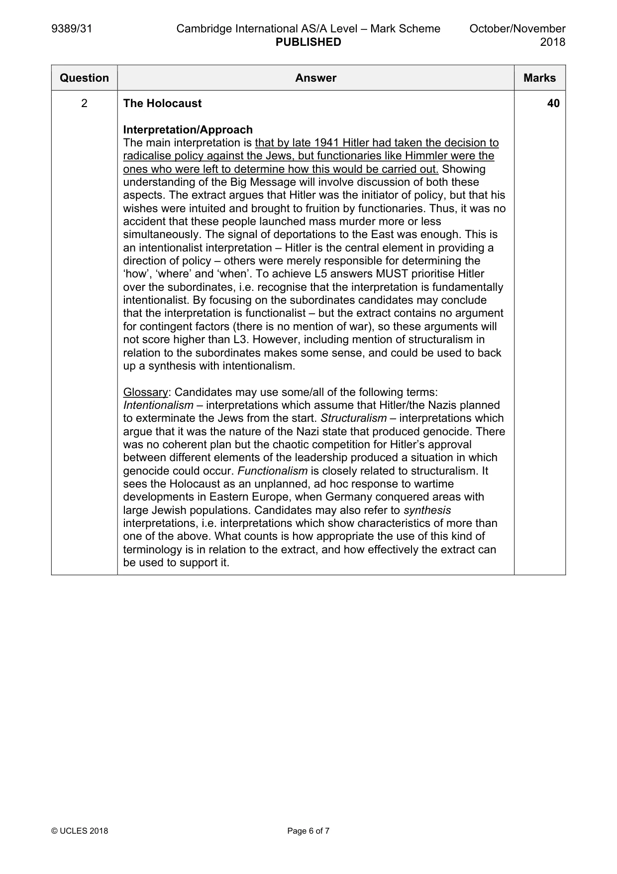 Mark scheme, page 6 of 7