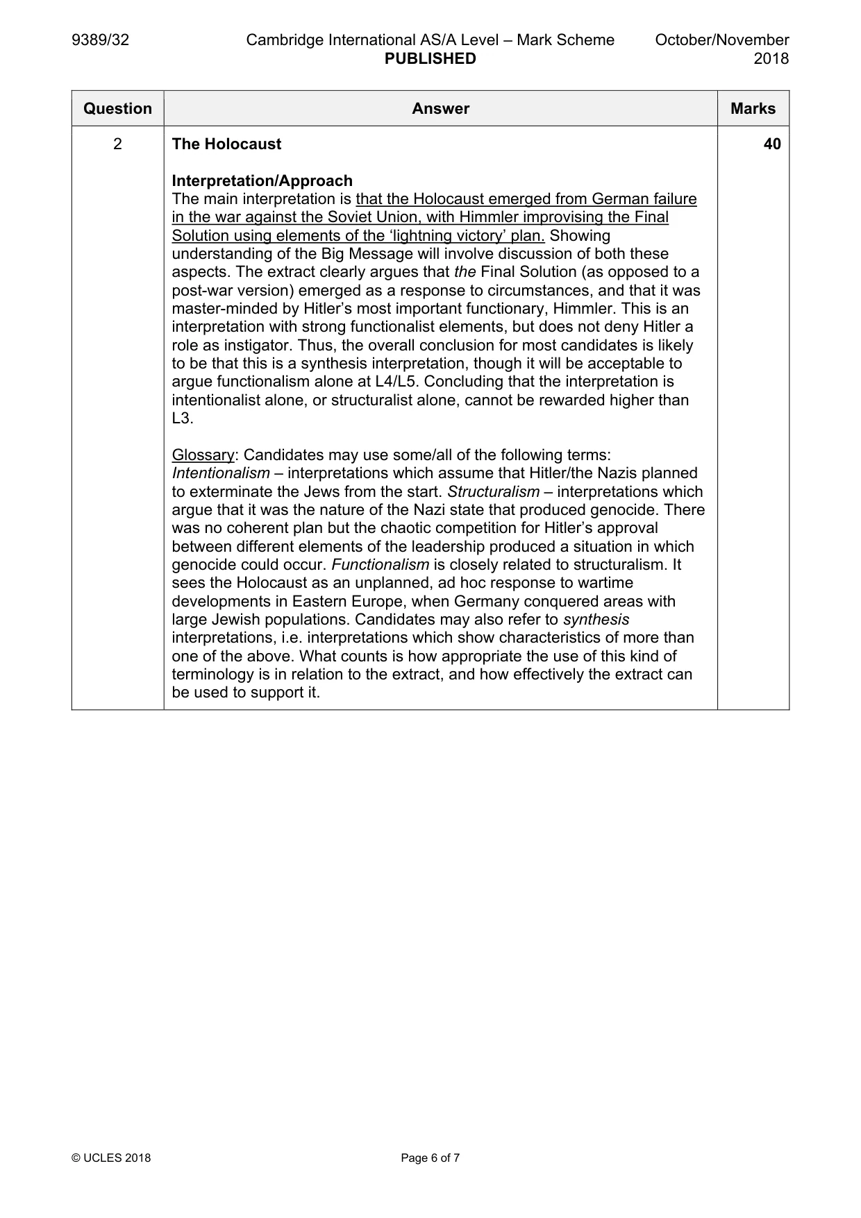 Mark scheme, page 6 of 7